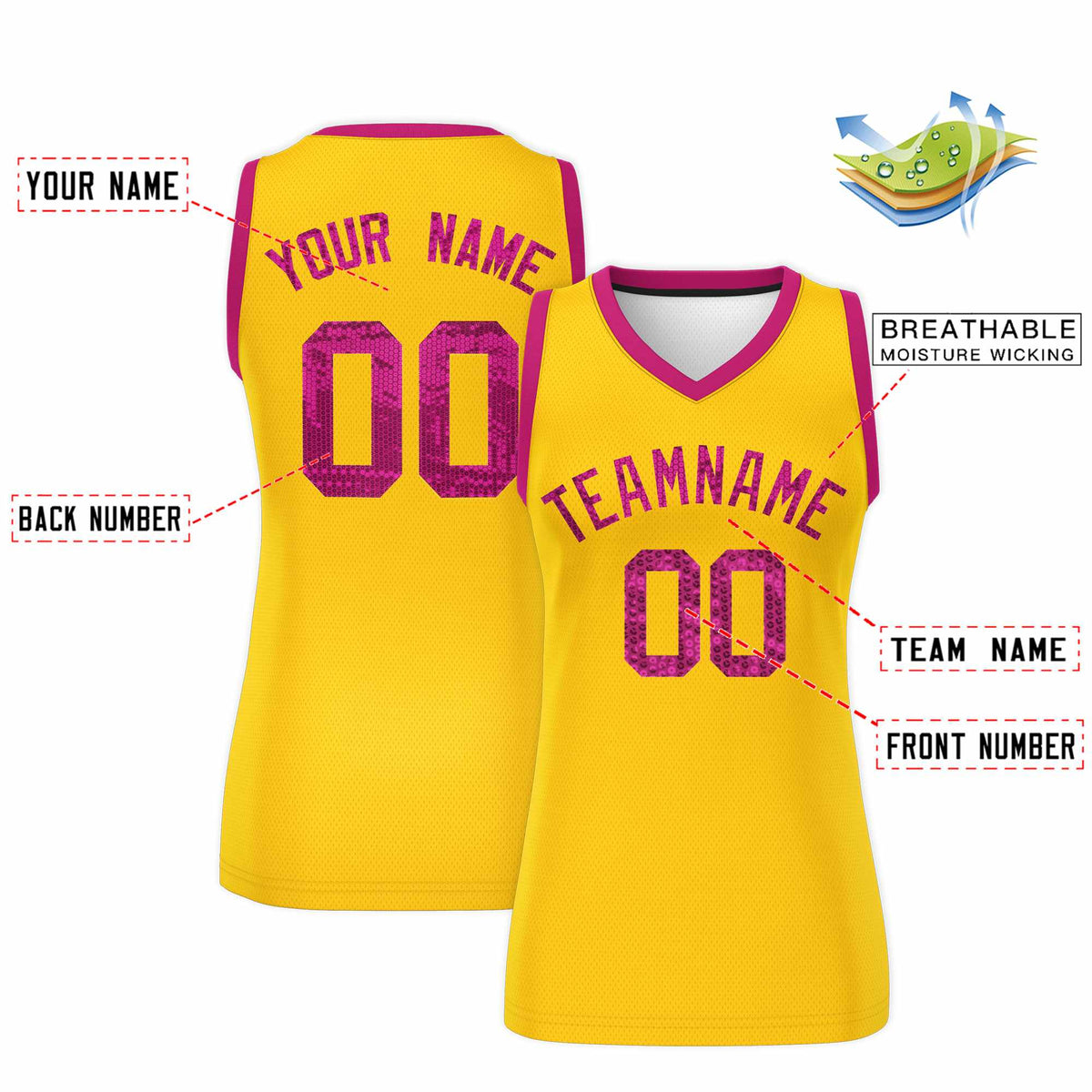Custom Gold Pink Women Basketball Jersey Sequined Dress|KXKSHOP