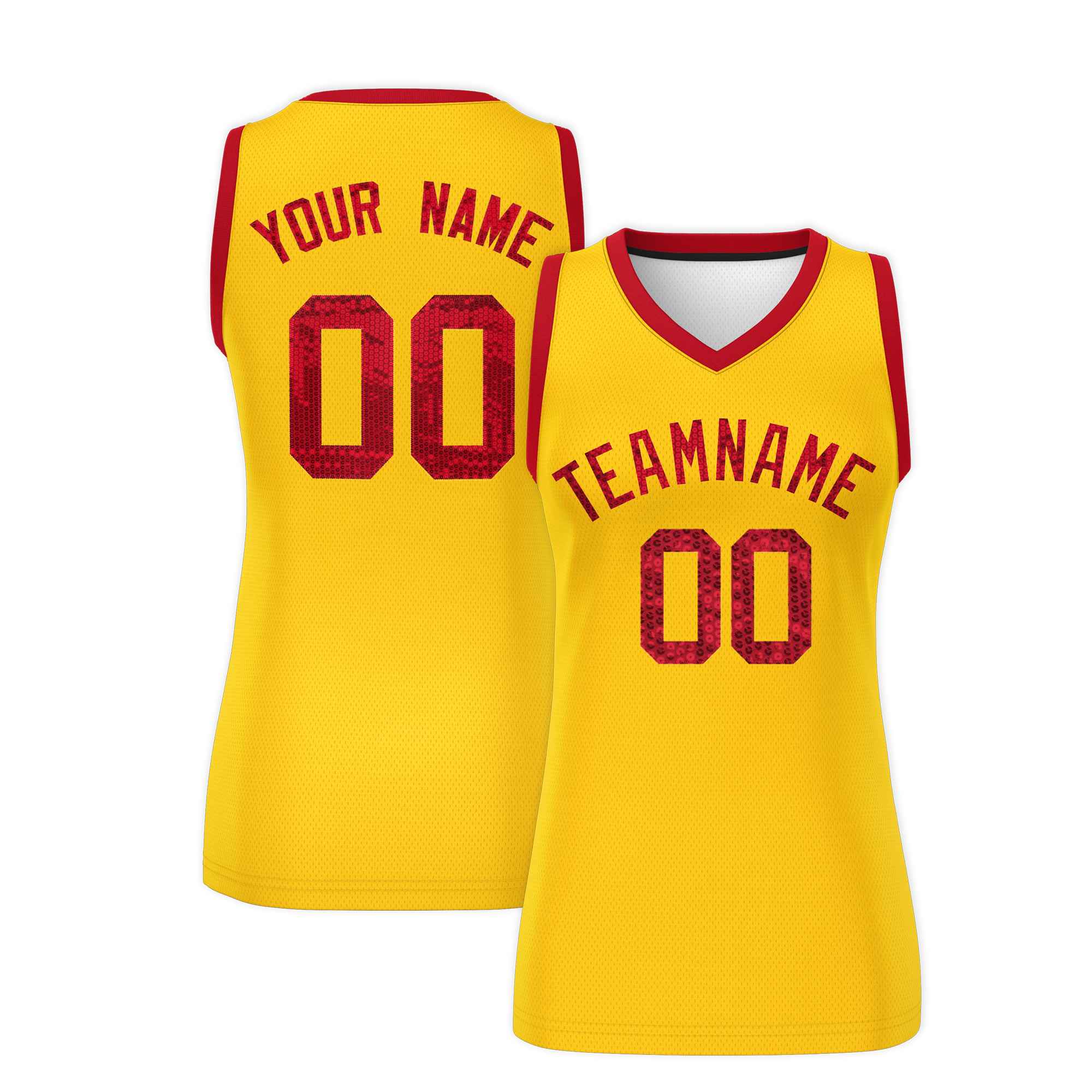 Custom Gold Red Women Basketball Jersey Sequined Dress|KXKSHOP