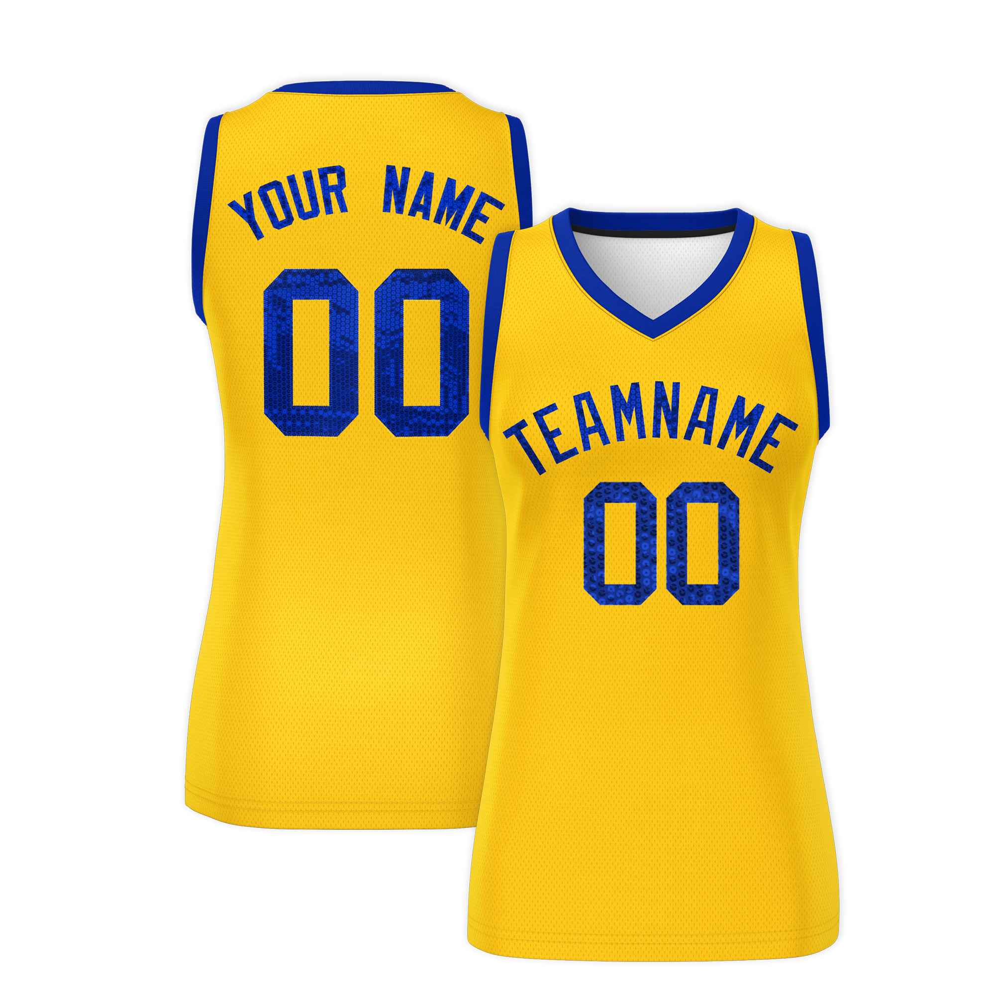 Custom Gold Royal Women Basketball Jersey Sequined Dress|KXKSHOP