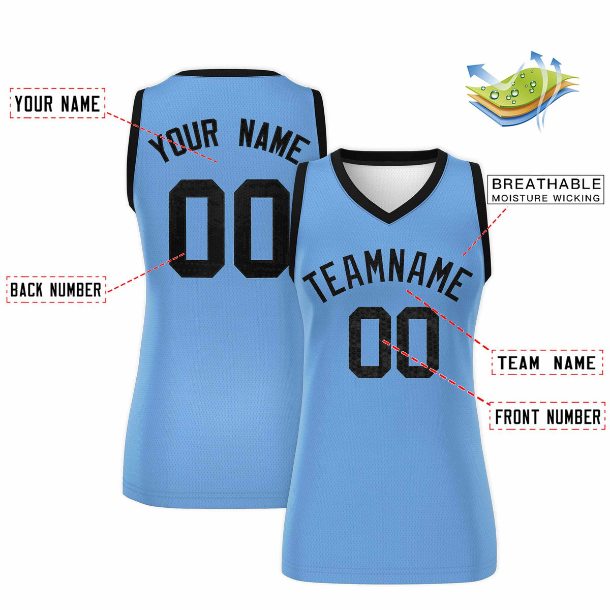 Custom Light Blue Black Women Basketball Jersey Sequined Dress|KXKSHOP