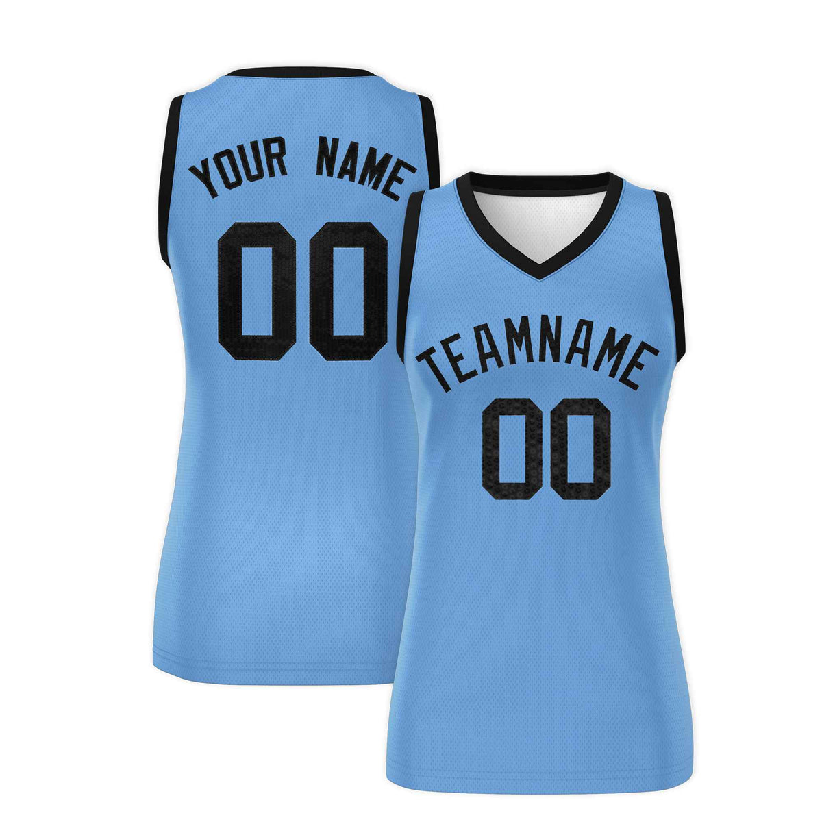 Custom Light Blue Black Women Basketball Jersey Sequined Dress|KXKSHOP