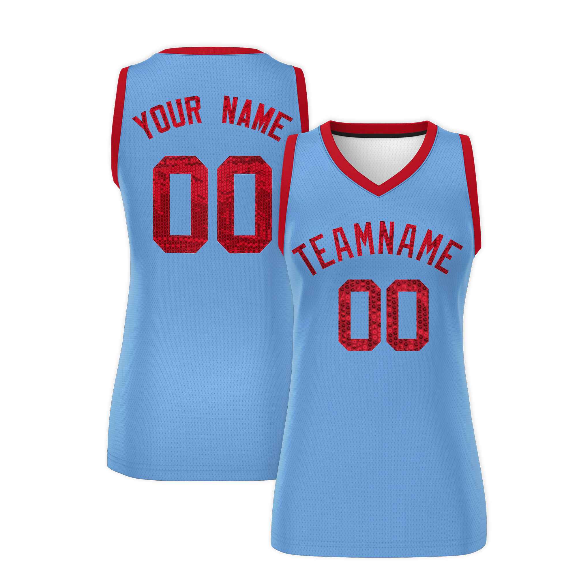 Custom Light Blue Red Women Basketball Jersey Sequined Dress|KXKSHOP
