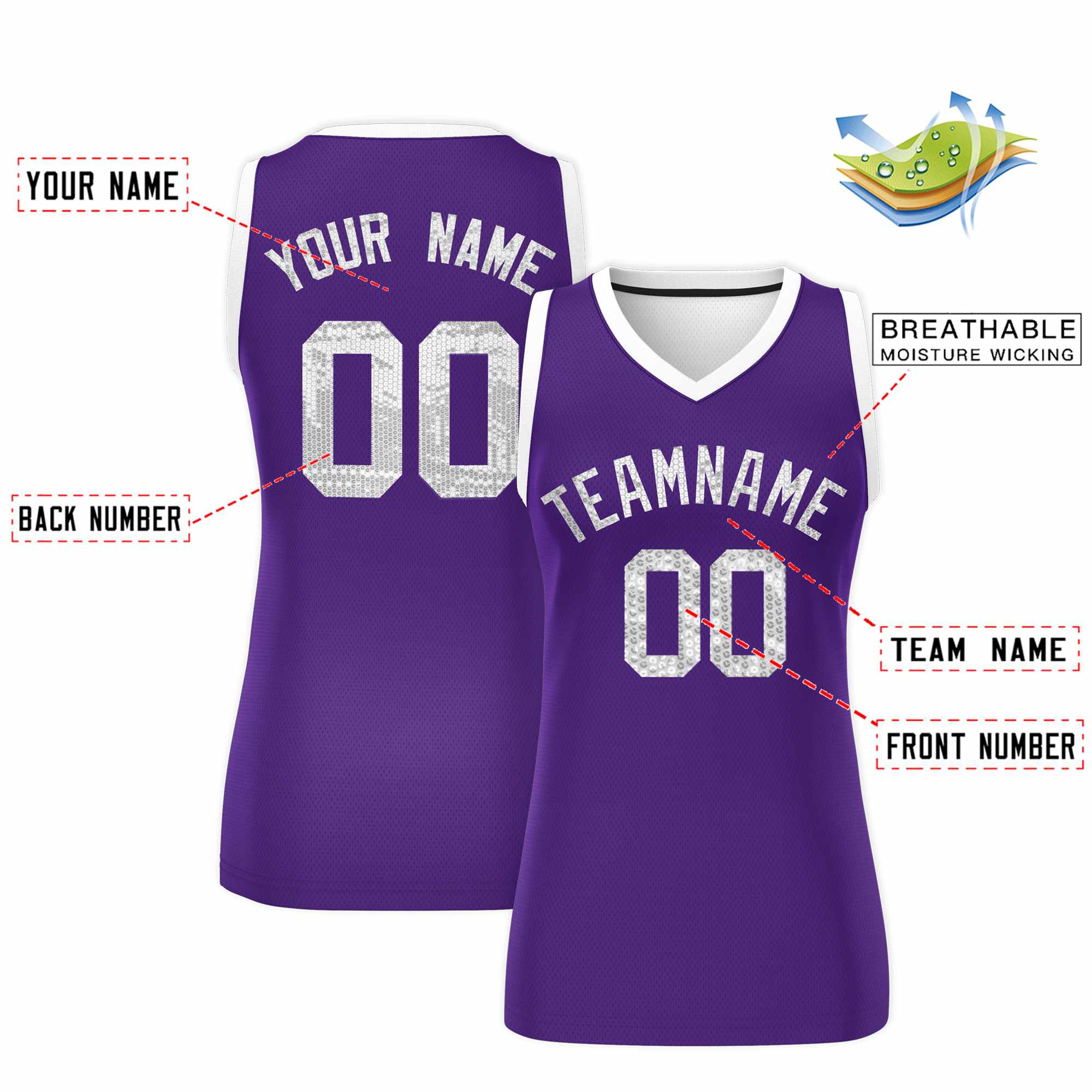 Custom Purple White Women Basketball Jersey Sequined Dress|KXKSHOP