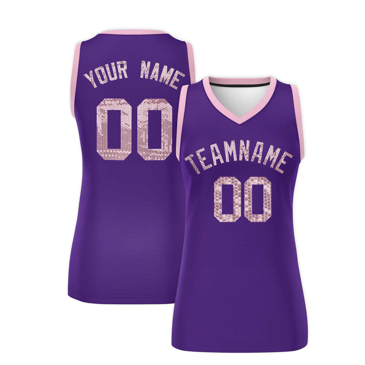 Custom Purple Light Pink Women Basketball Jersey Sequined Dress|KXKSHOP