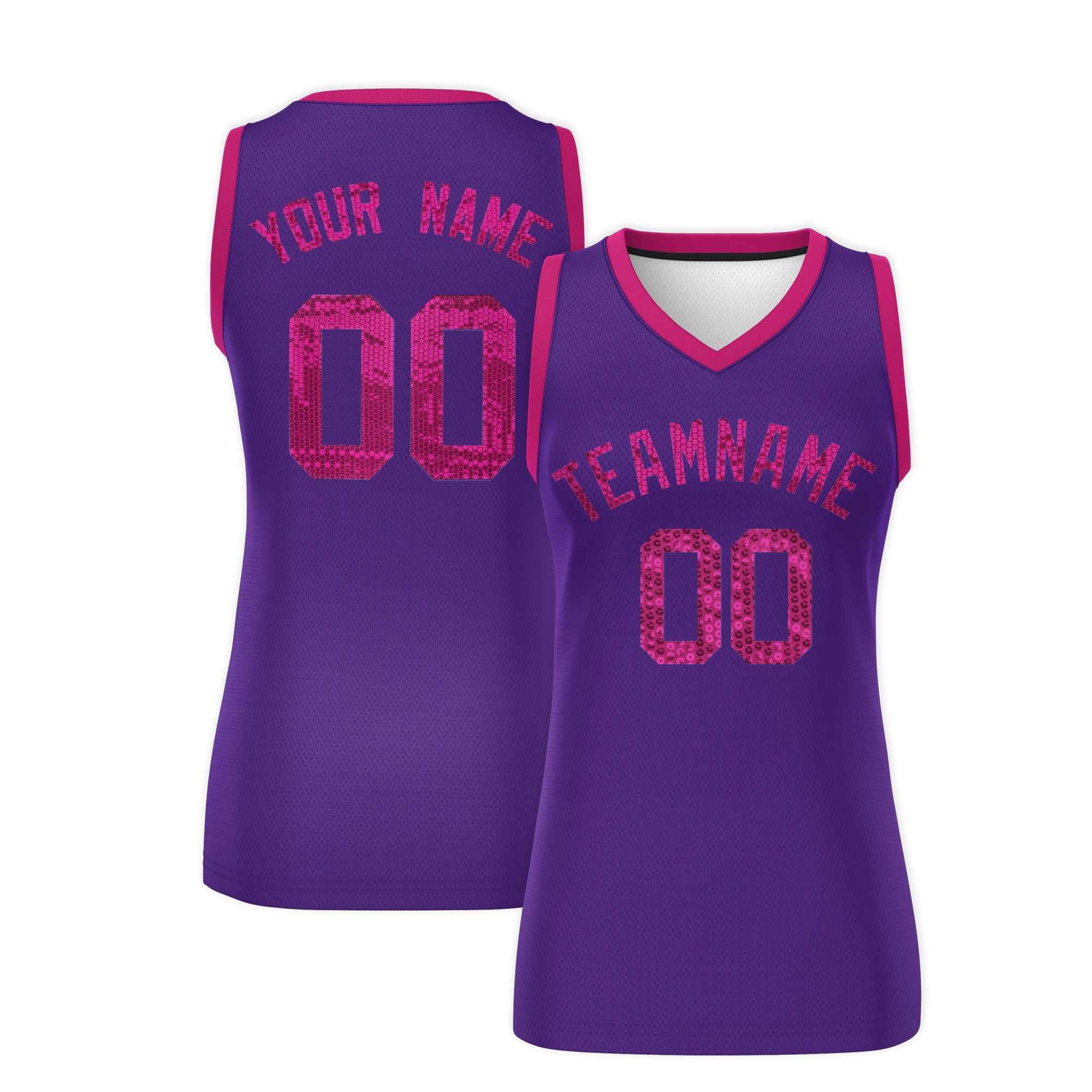 Custom Purple Pink Women Basketball Jersey Sequined Dress|KXKSHOP