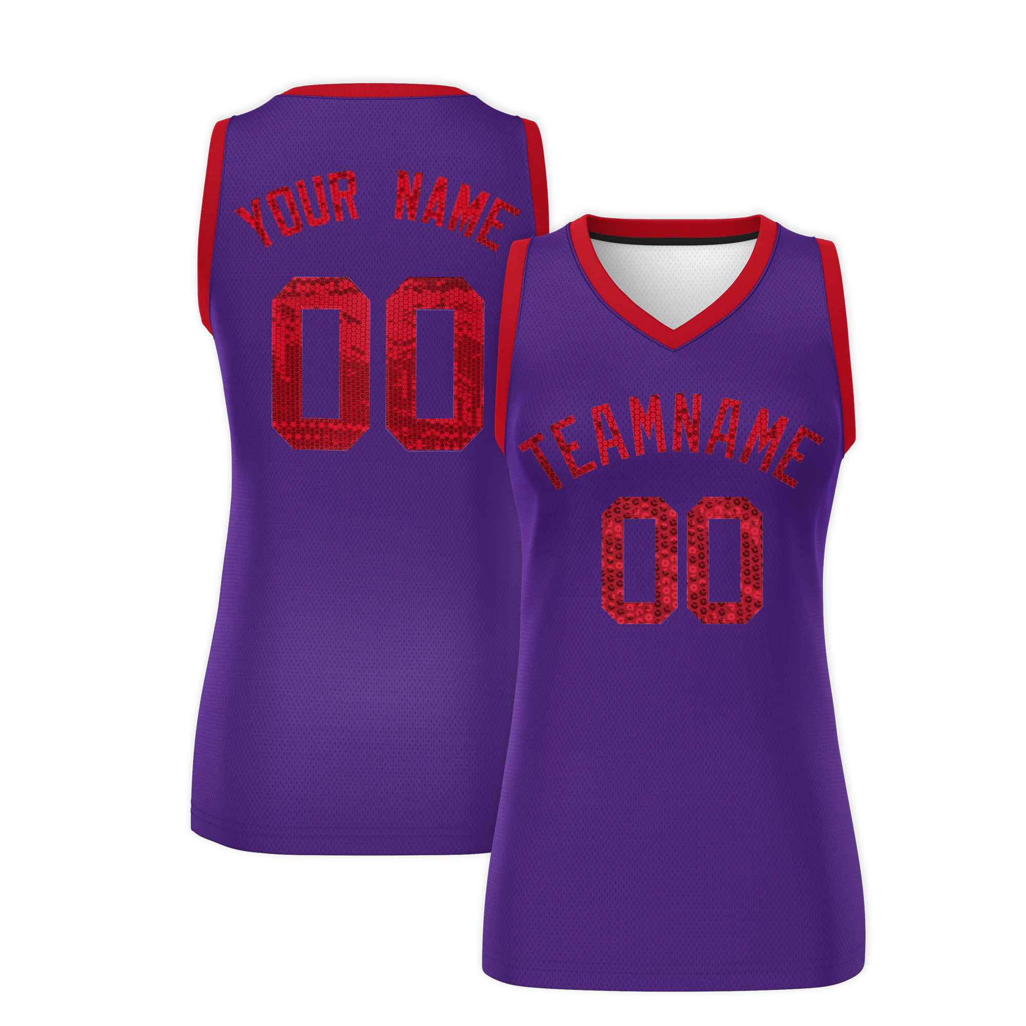 Custom Purple Red Women Basketball Jersey Sequined Dress|KXKSHOP
