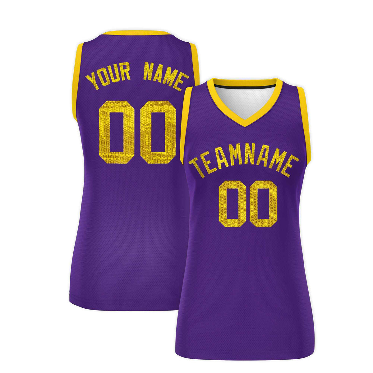 Custom Purple Gold Women Basketball Jersey Sequined Dress|KXKSHOP