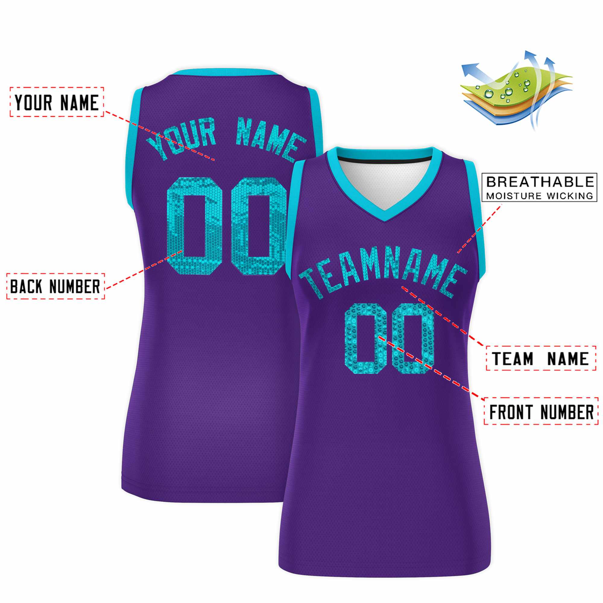 Custom Purple Sky Blue Women Basketball Jersey Sequined Dress|KXKSHOP