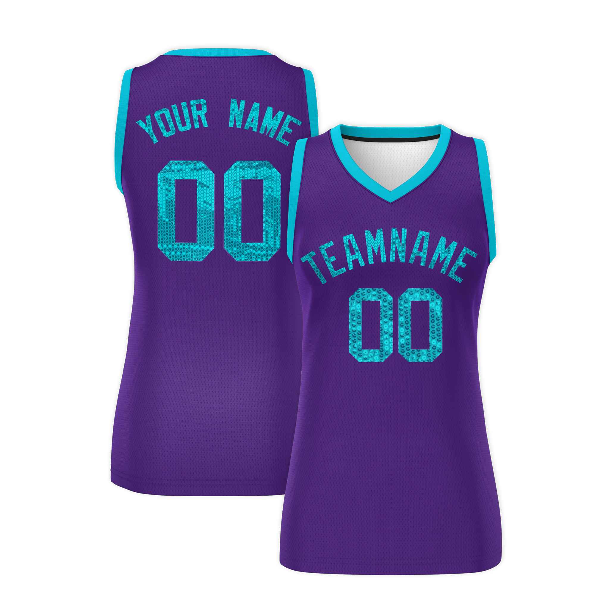 Custom Purple Sky Blue Women Basketball Jersey Sequined Dress|KXKSHOP