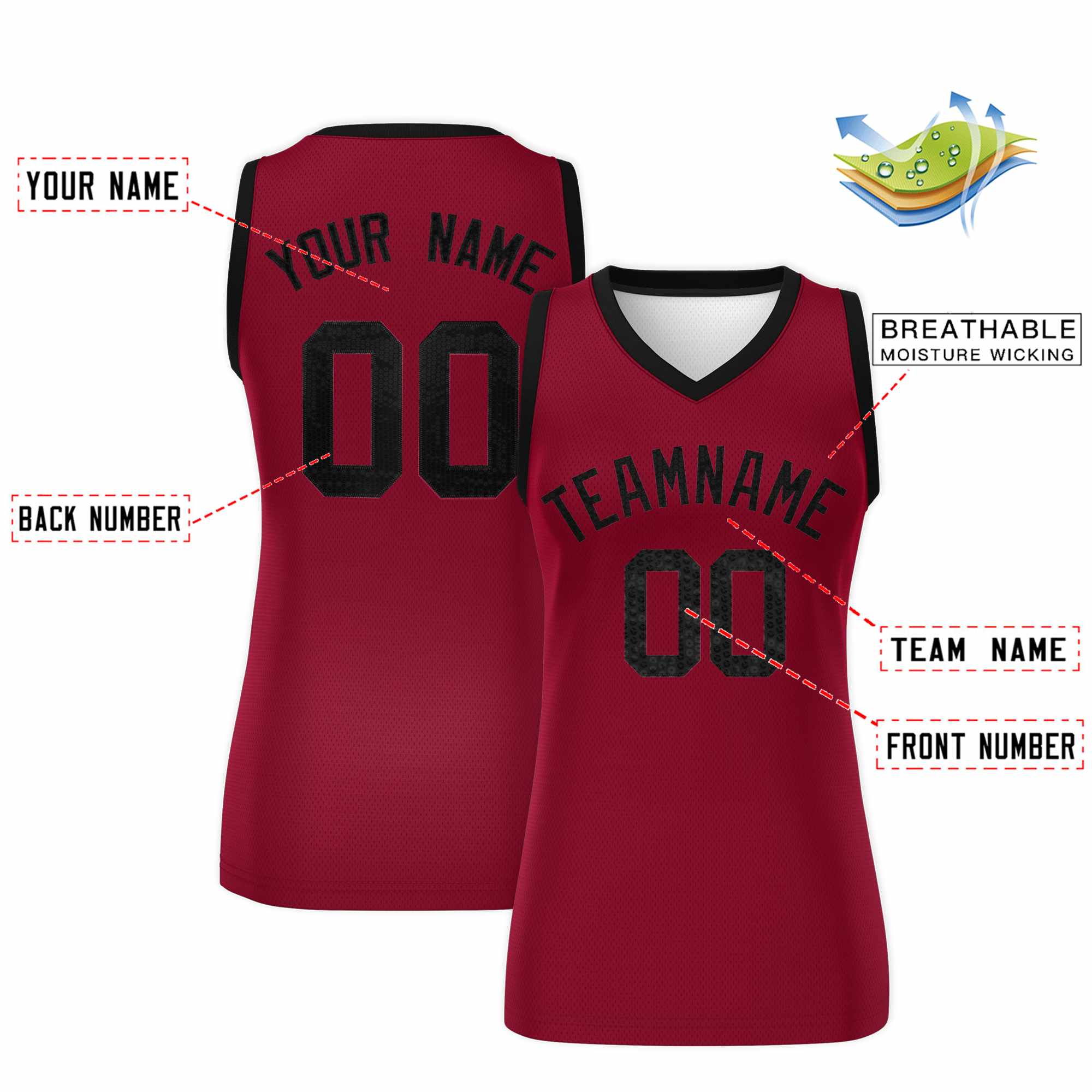 Custom Crimson Black Women Basketball Jersey Sequined Dress|KXKSHOP