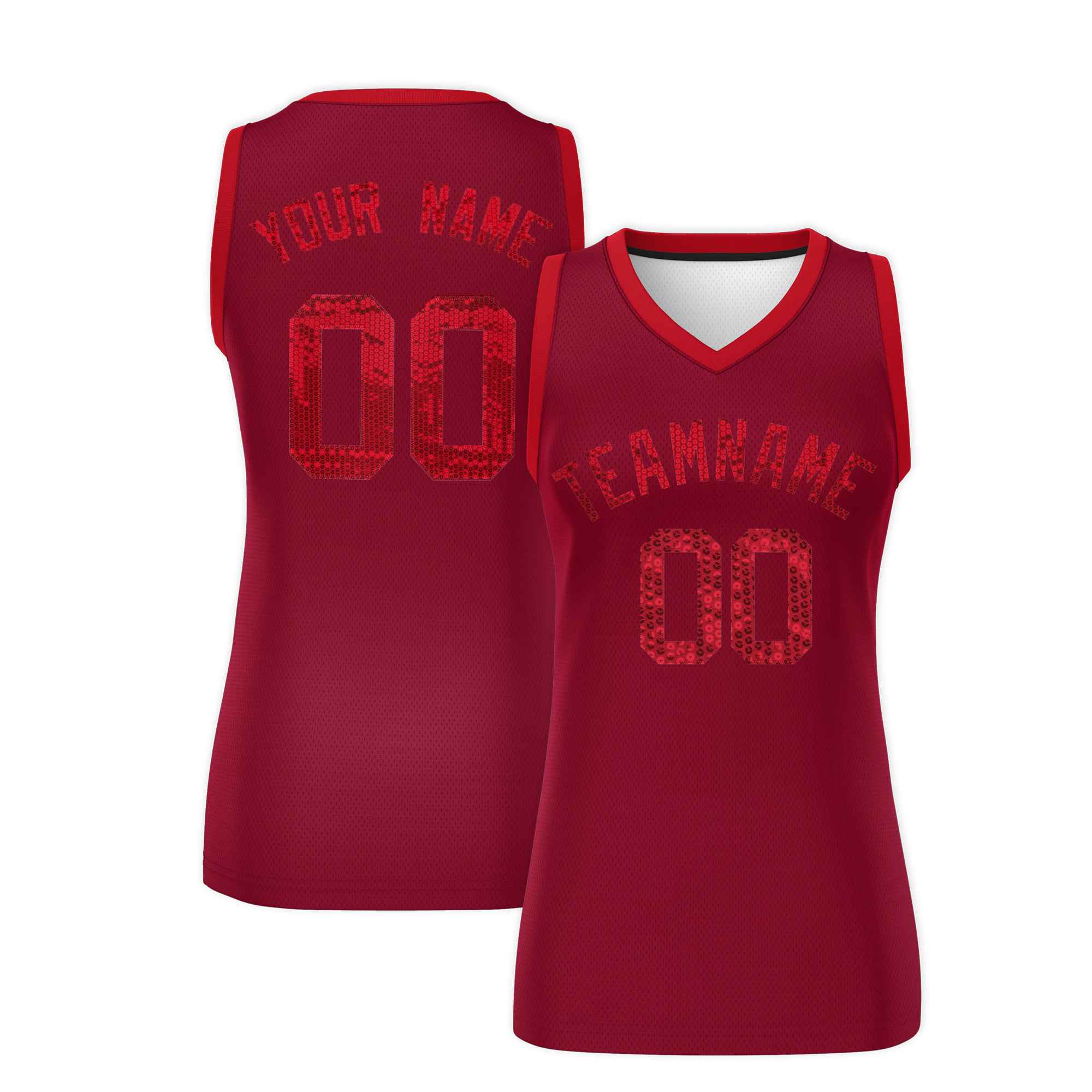 Custom Crimson Red Women Basketball Jersey Sequined Dress|KXKSHOP