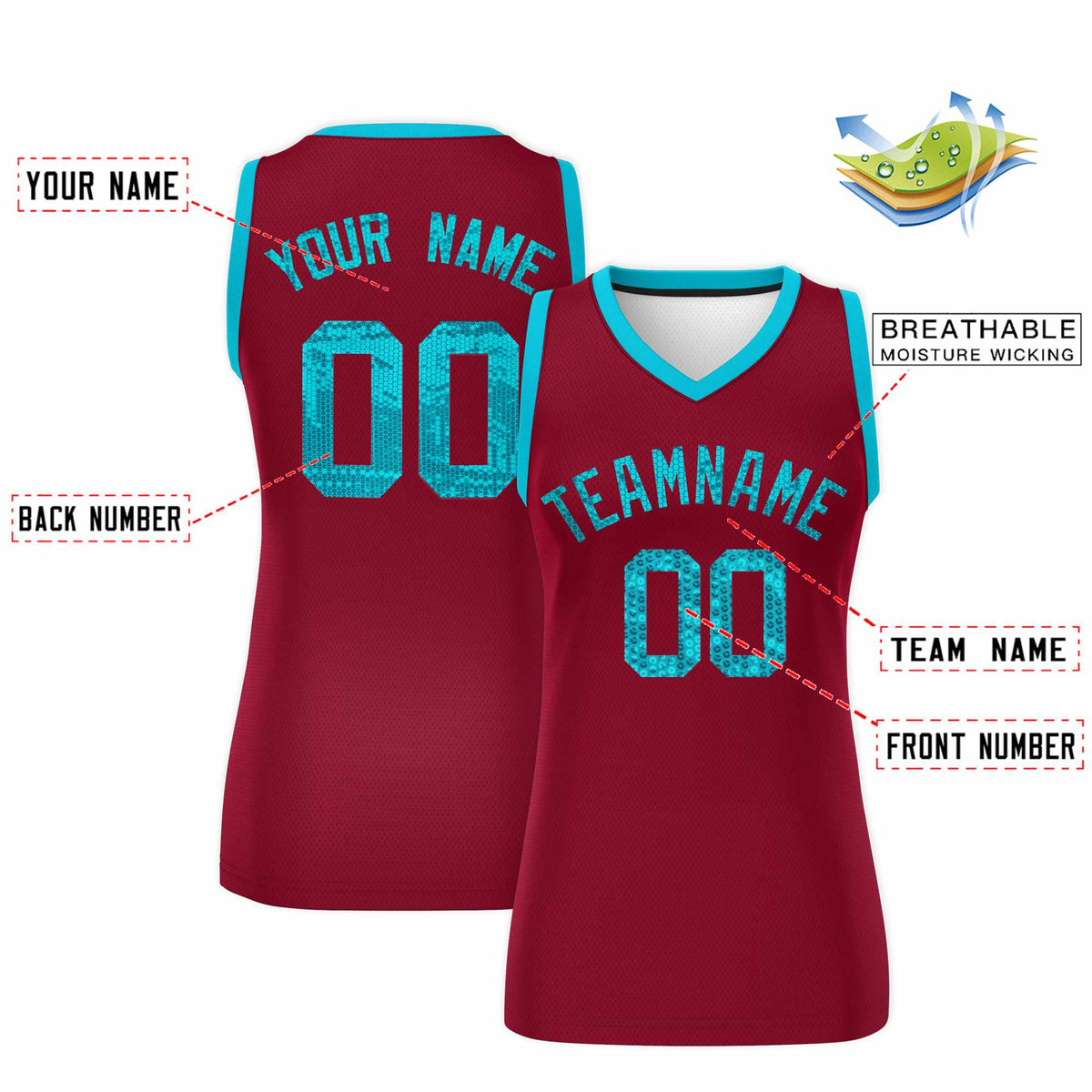 Custom Crimson Sky Blue Women Basketball Jersey Sequined Dress|KXKSHOP