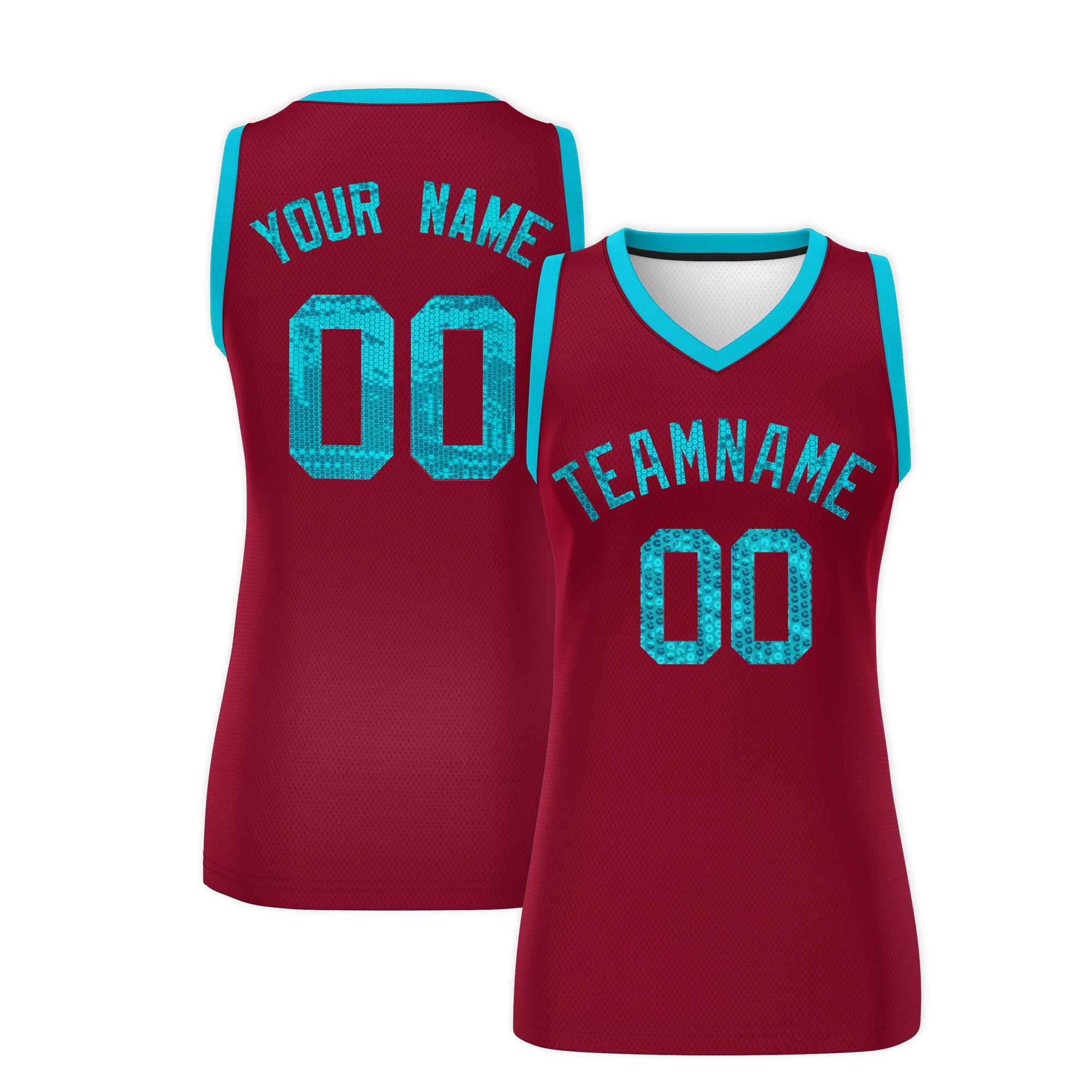 Custom Crimson Sky Blue Women Basketball Jersey Sequined Dress|KXKSHOP