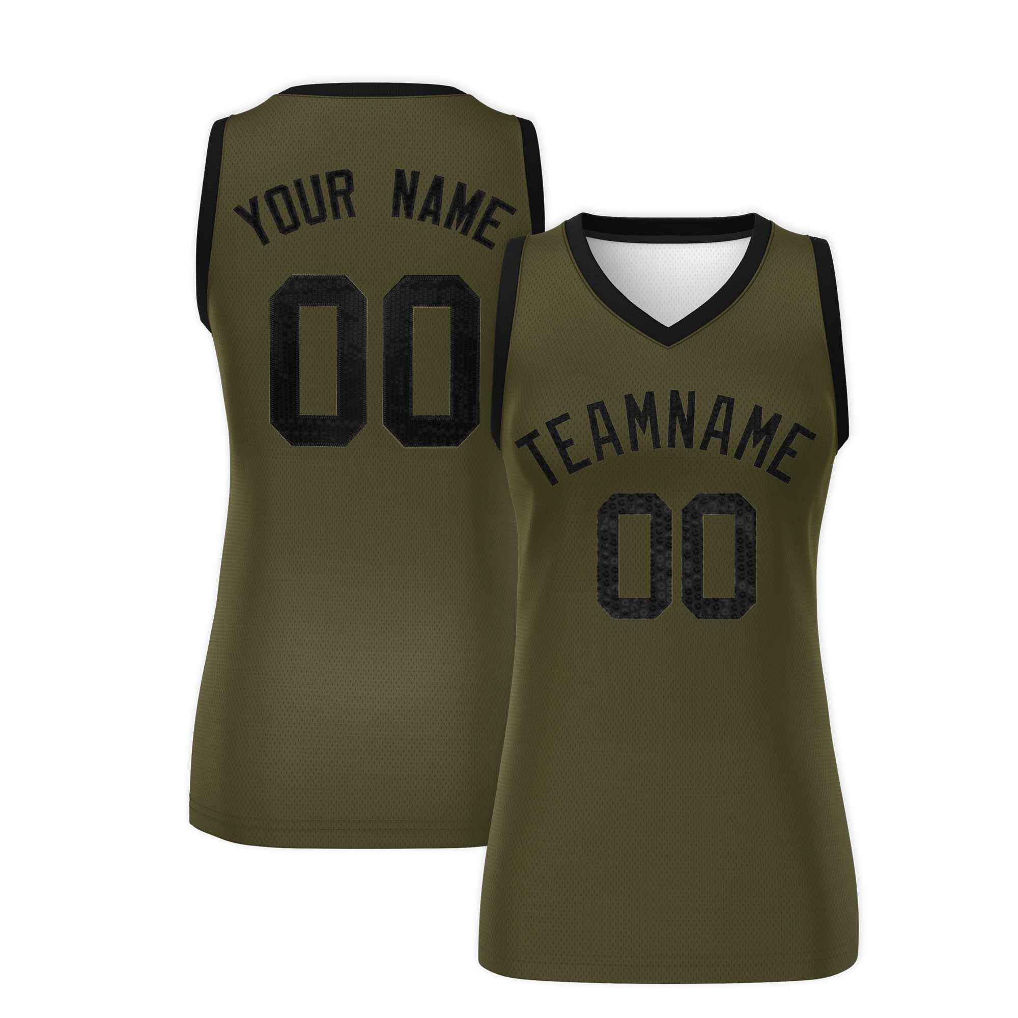 Custom Olive Black Women Basketball Jersey Sequined Dress|KXKSHOP