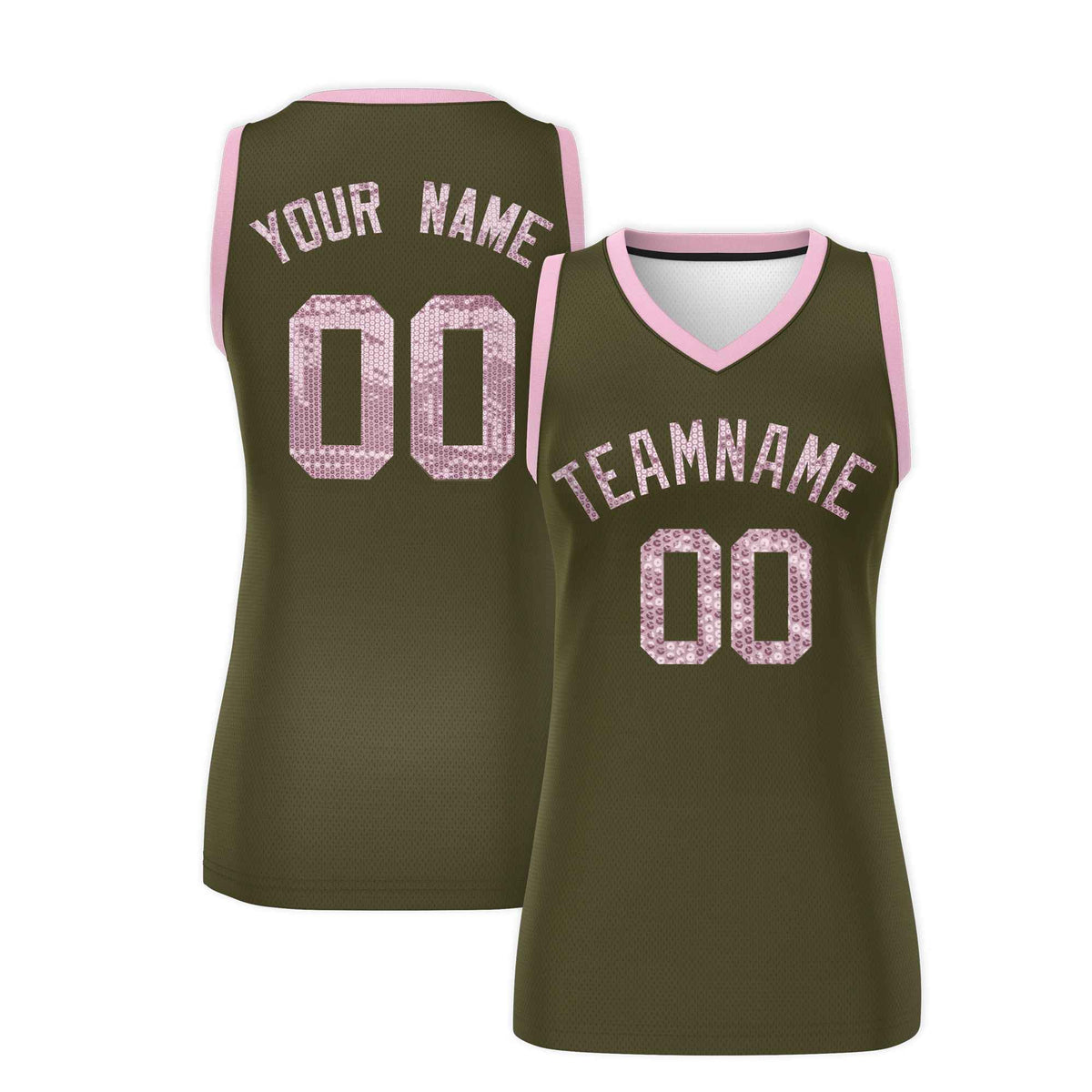 Custom Olive Light Pink Women Basketball Jersey Sequined Dress|KXKSHOP