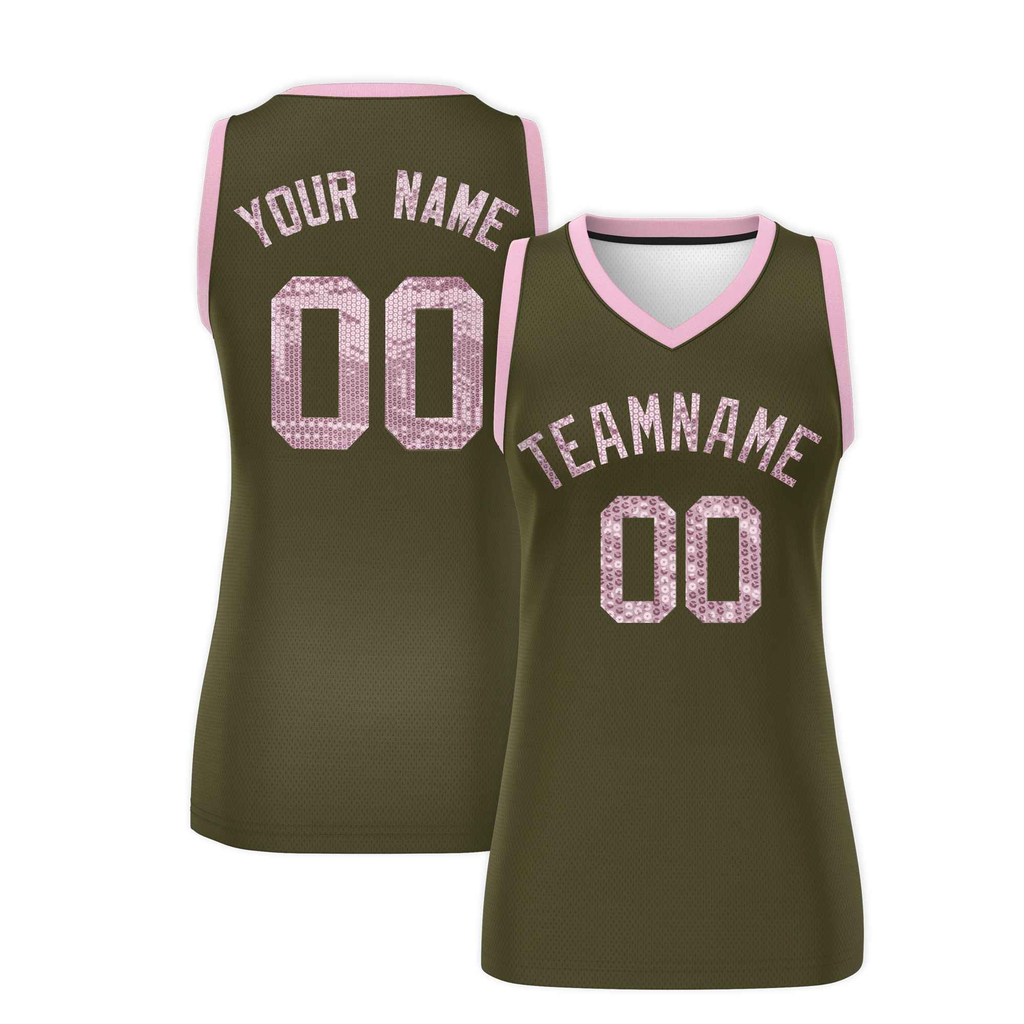 Custom Olive Light Pink Women Basketball Jersey Sequined Dress|KXKSHOP
