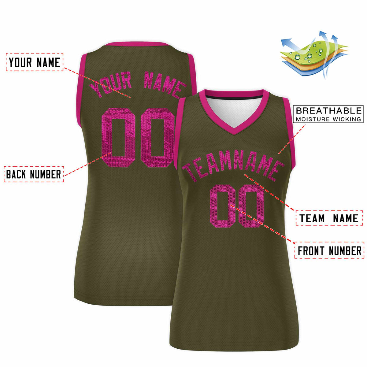 Custom Olive Pink Women Basketball Jersey Sequined Dress|KXKSHOP