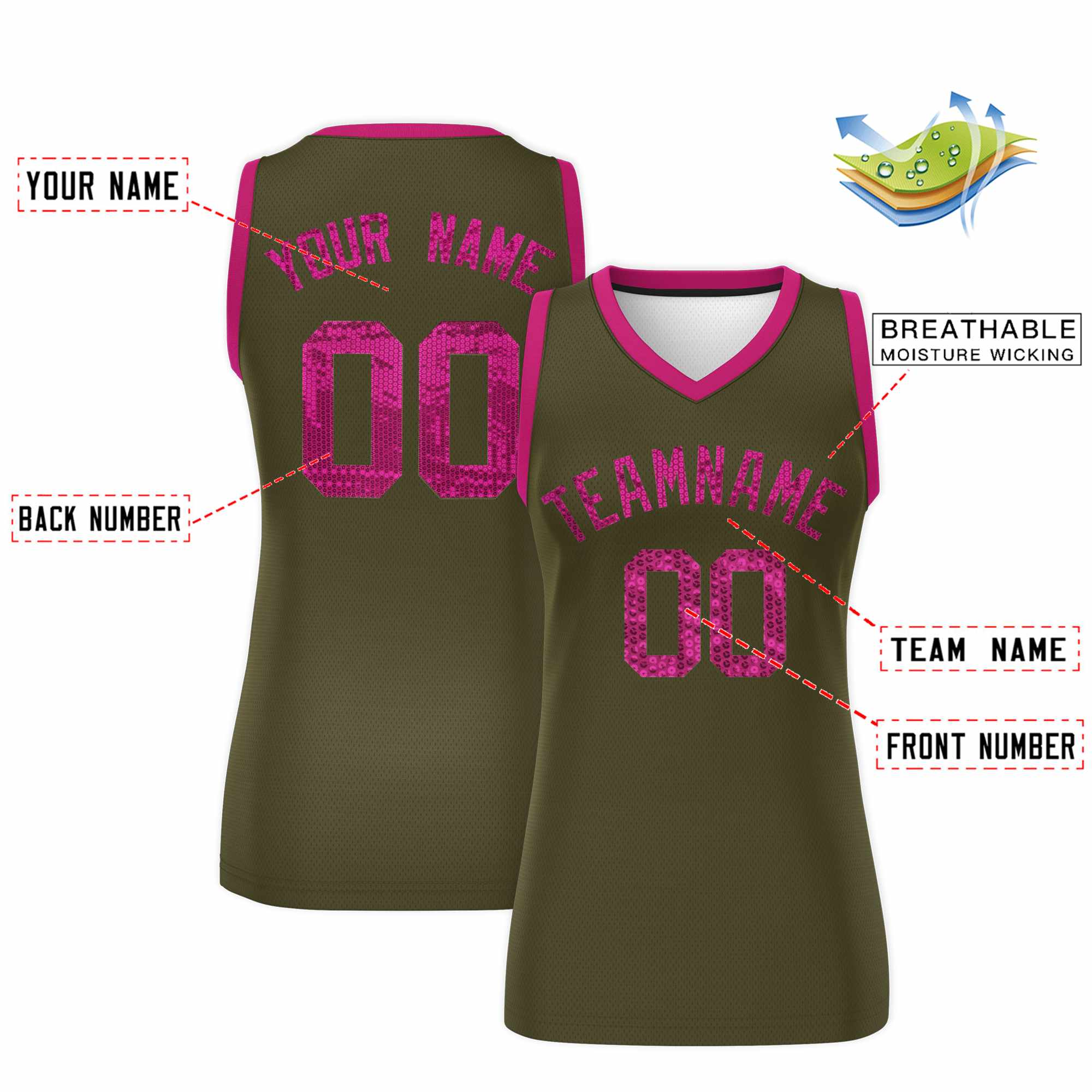 Custom Olive Pink Women Basketball Jersey Sequined Dress|KXKSHOP