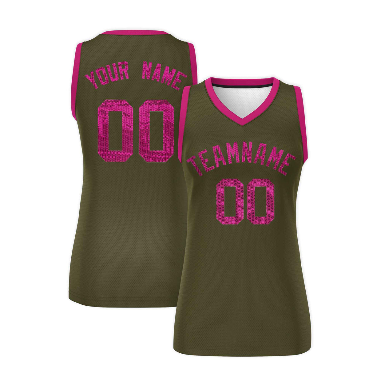 Custom Olive Pink Women Basketball Jersey Sequined Dress|KXKSHOP