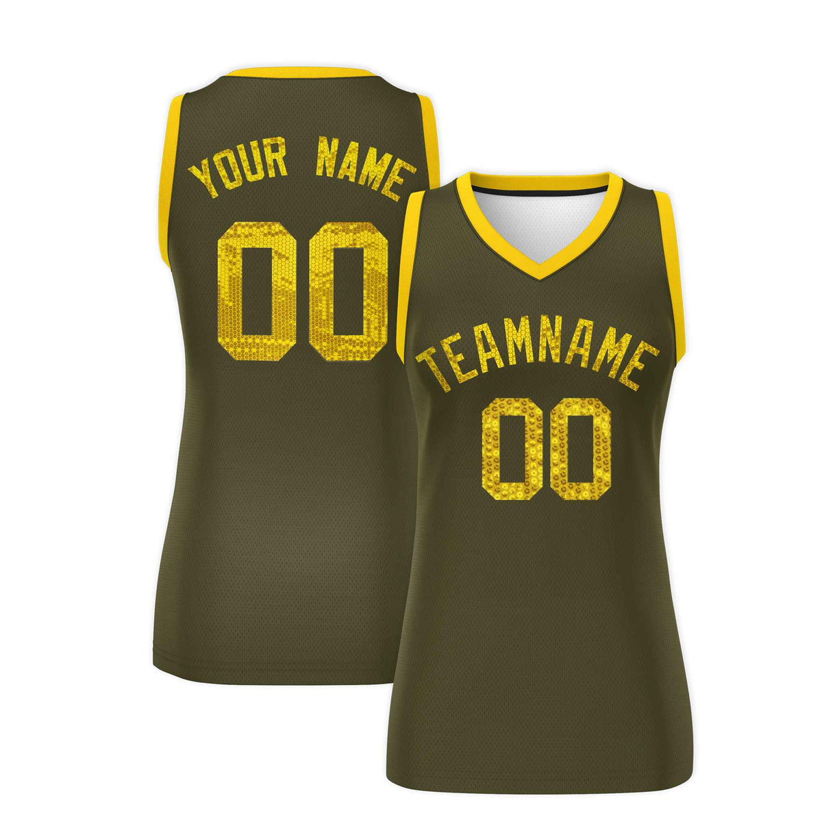 Custom Olive Gold Women Basketball Jersey Sequined Dress|KXKSHOP
