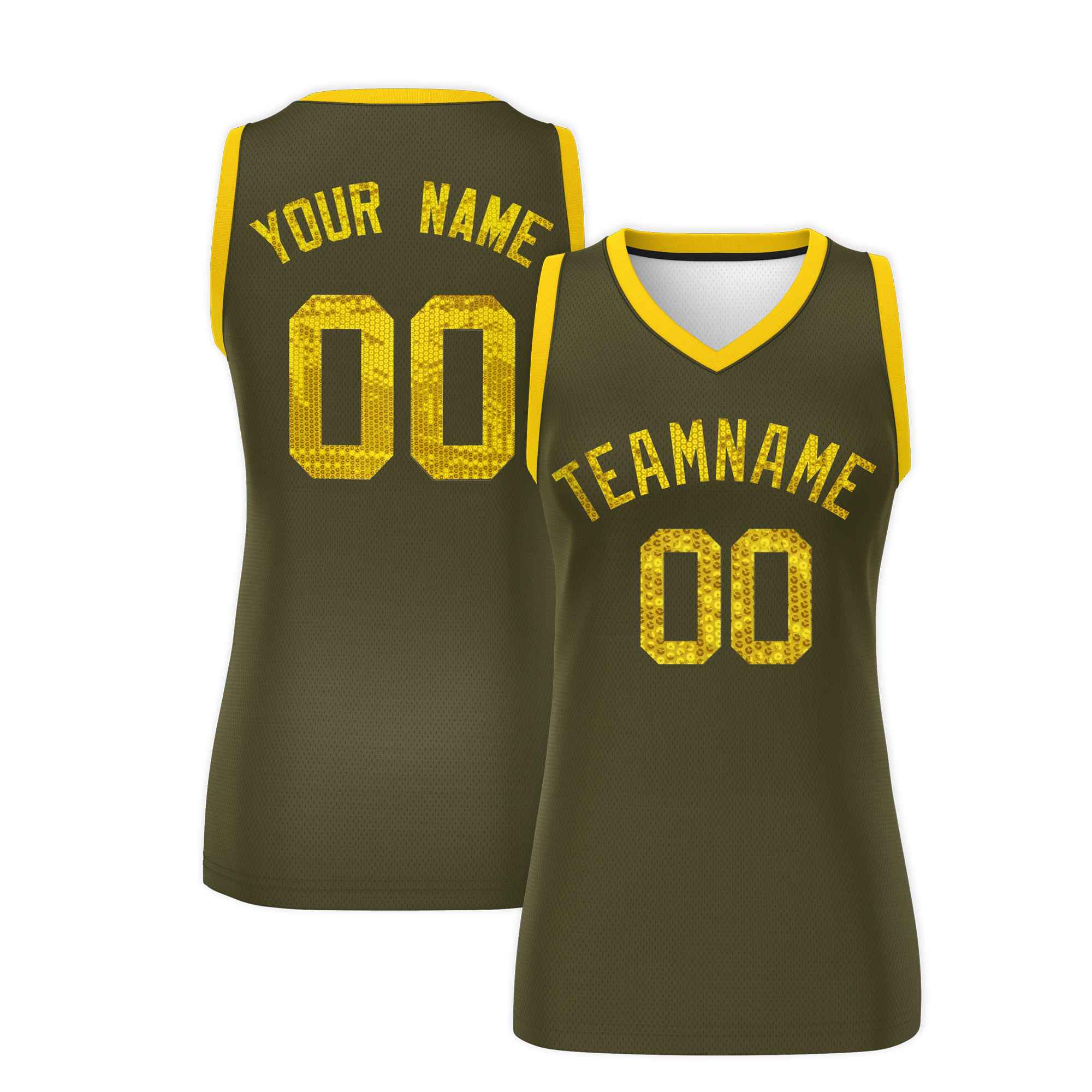 Custom Olive Gold Women Basketball Jersey Sequined Dress|KXKSHOP