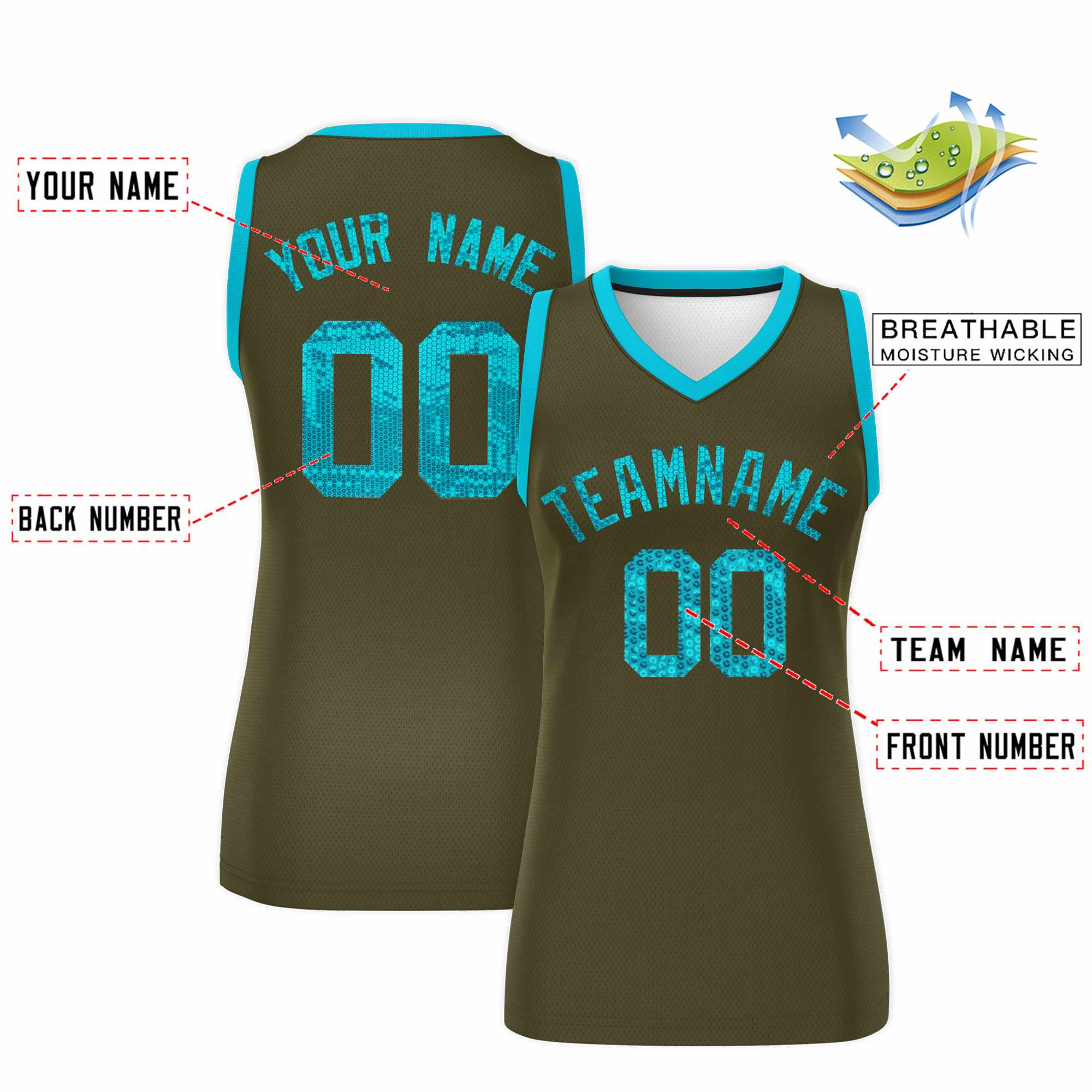 Custom Olive Sky Blue Women Basketball Jersey Sequined Dress|KXKSHOP