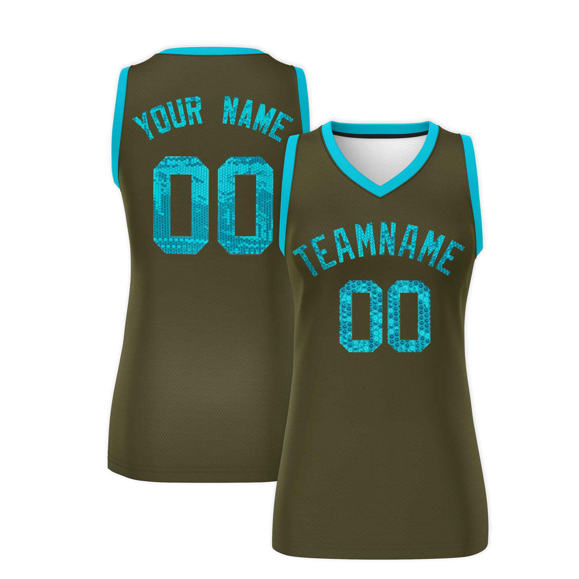 Custom Olive Sky Blue Women Basketball Jersey Sequined Dress|KXKSHOP