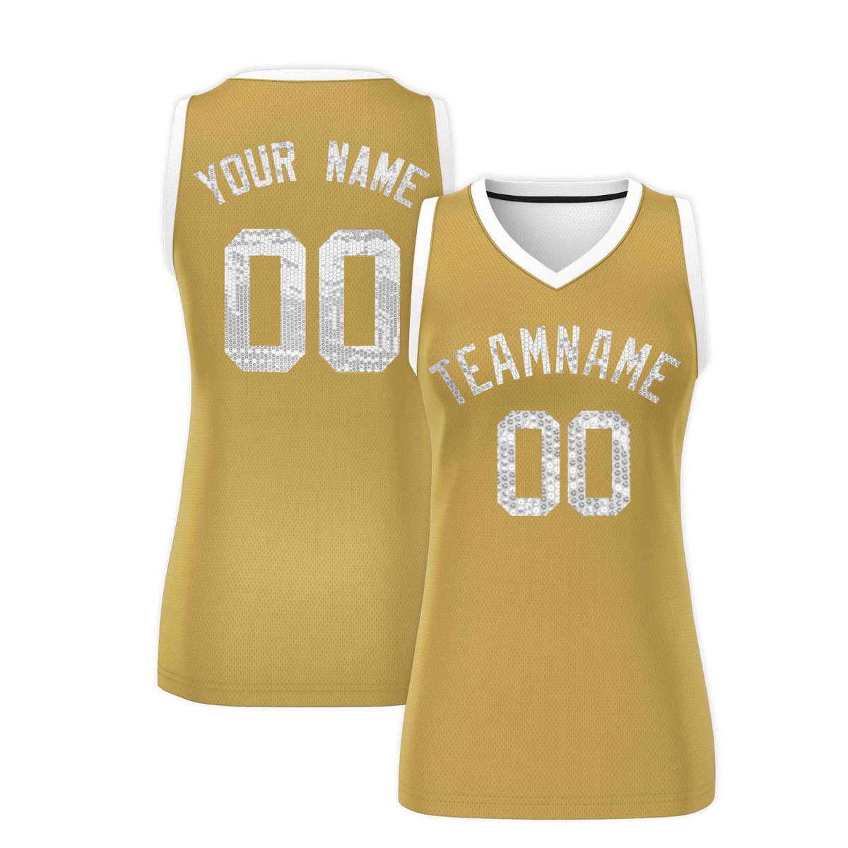 Custom Old Gold White Women Basketball Jersey Sequined Dress|KXKSHOP
