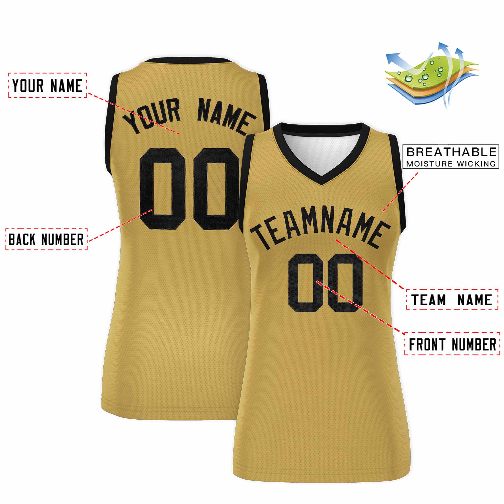 Custom Old Gold Black Women Basketball Jersey Sequined Dress|KXKSHOP