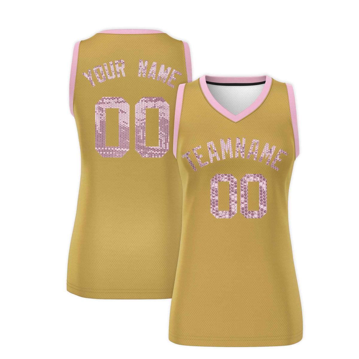 Custom Old Gold Light Pink Women Basketball Jersey Sequined Dress|KXKSHOP