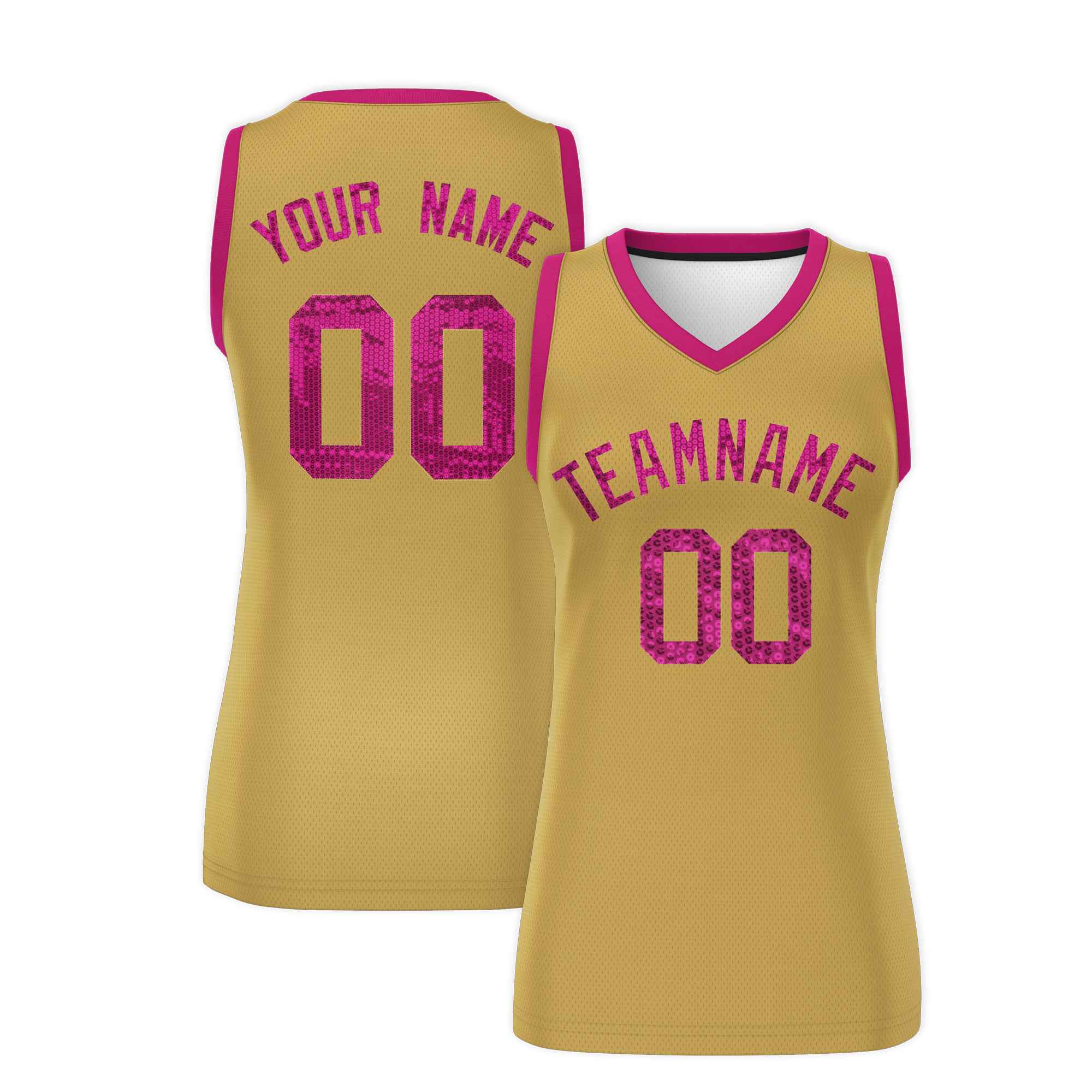Custom Old Gold Pink Women Basketball Jersey Sequined Dress|KXKSHOP