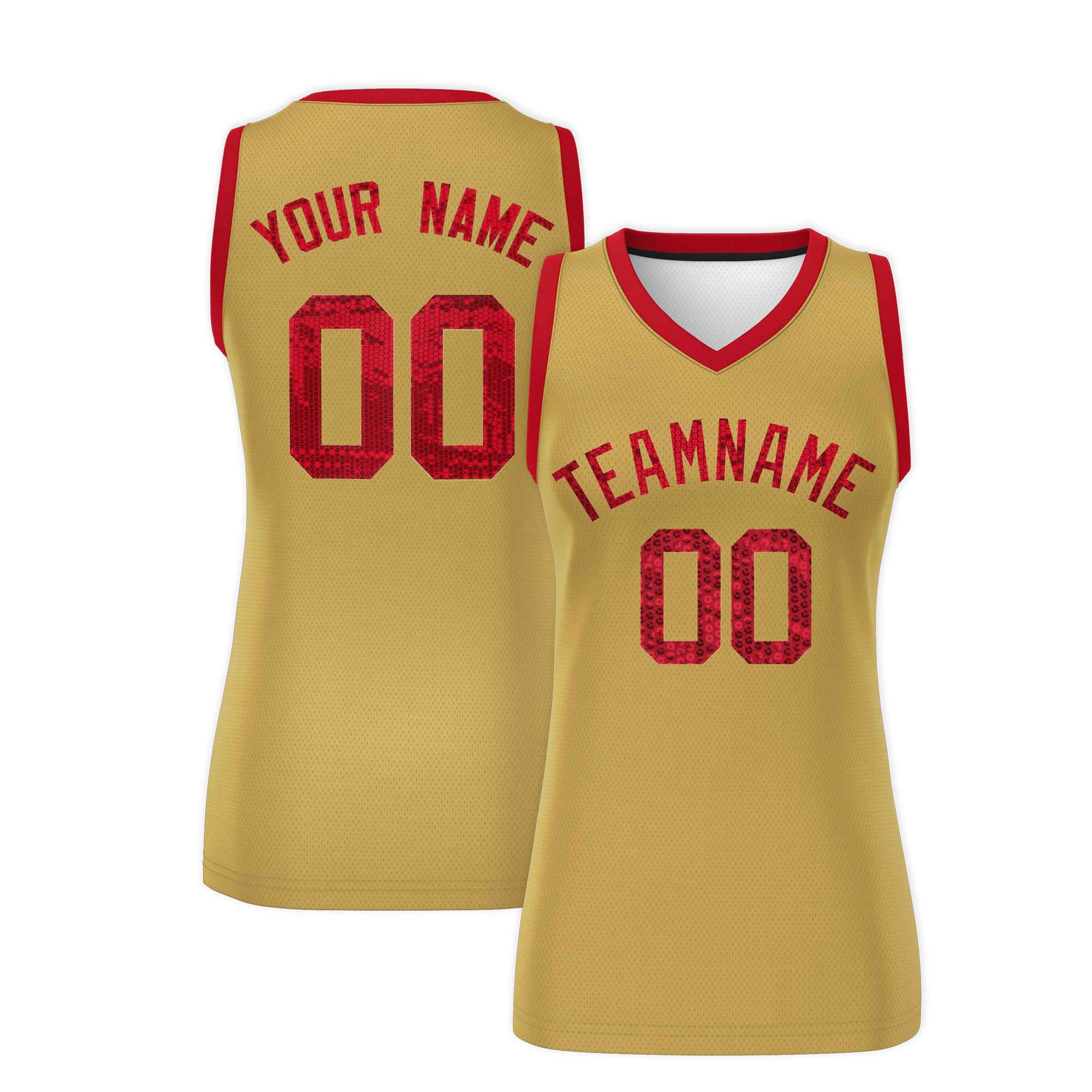 Custom Old Gold Red Women Basketball Jersey Sequined Dress|KXKSHOP