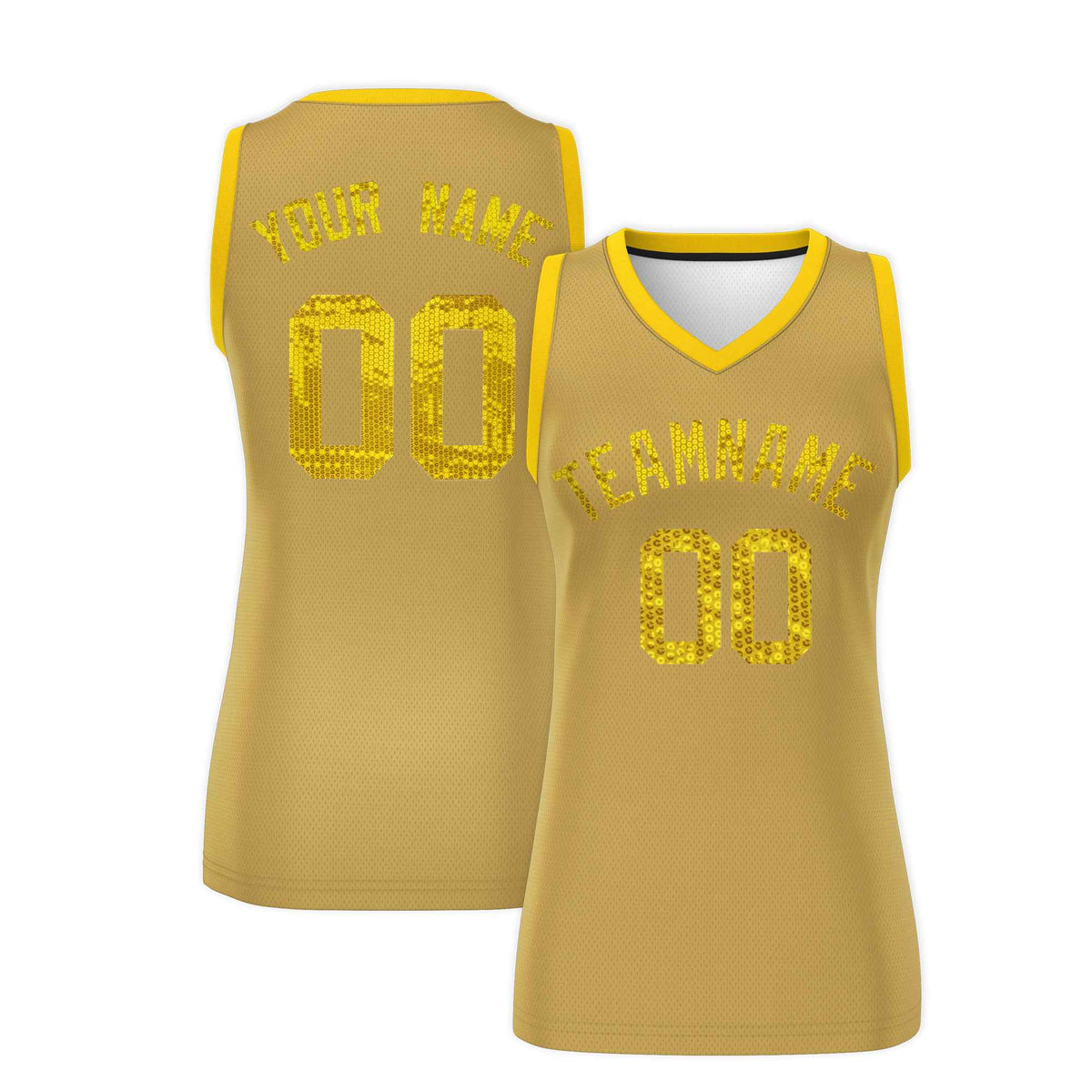 Custom Old Gold Gold Women Basketball Jersey Sequined Dress|KXKSHOP