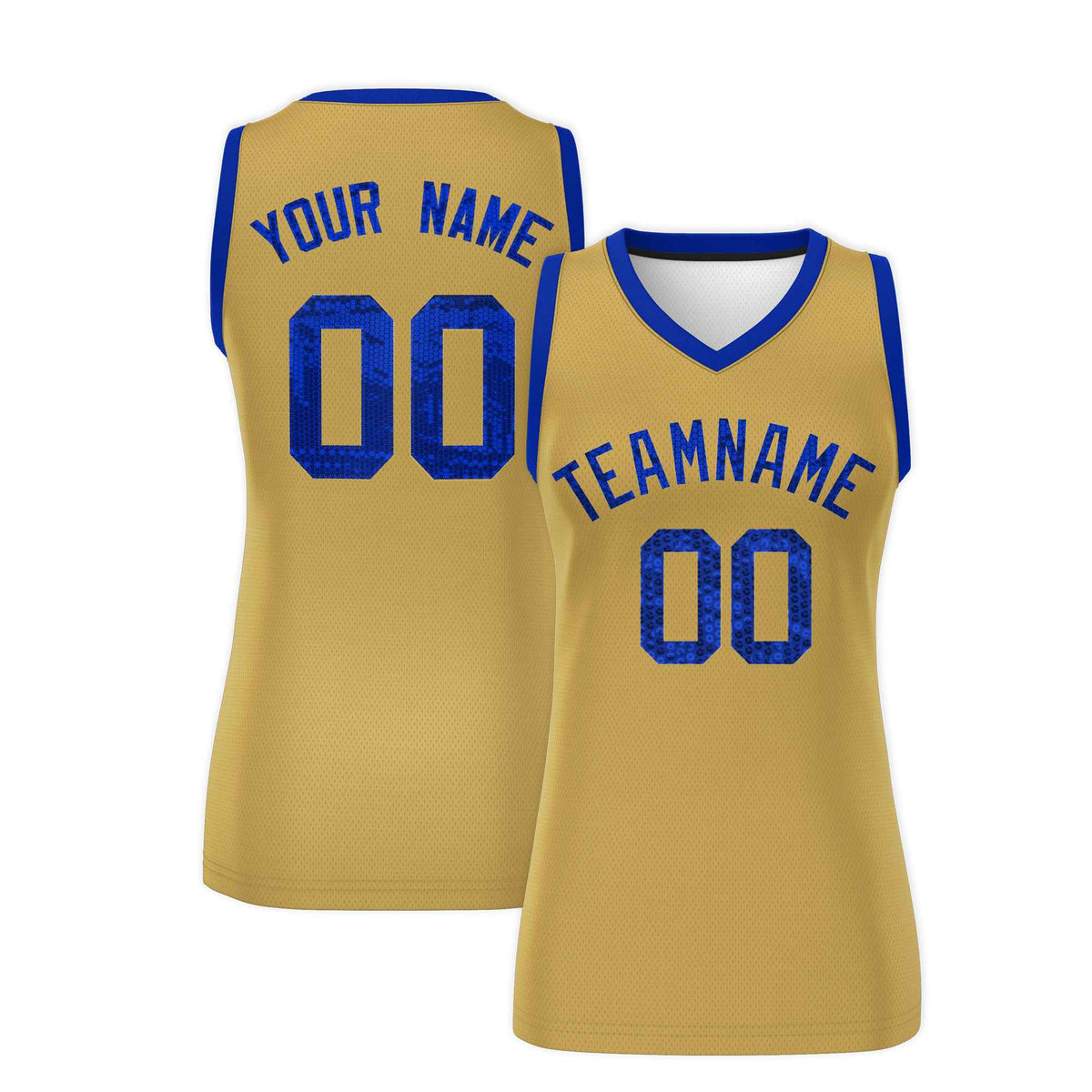 Custom Old Gold Royal Women Basketball Jersey Sequined Dress|KXKSHOP