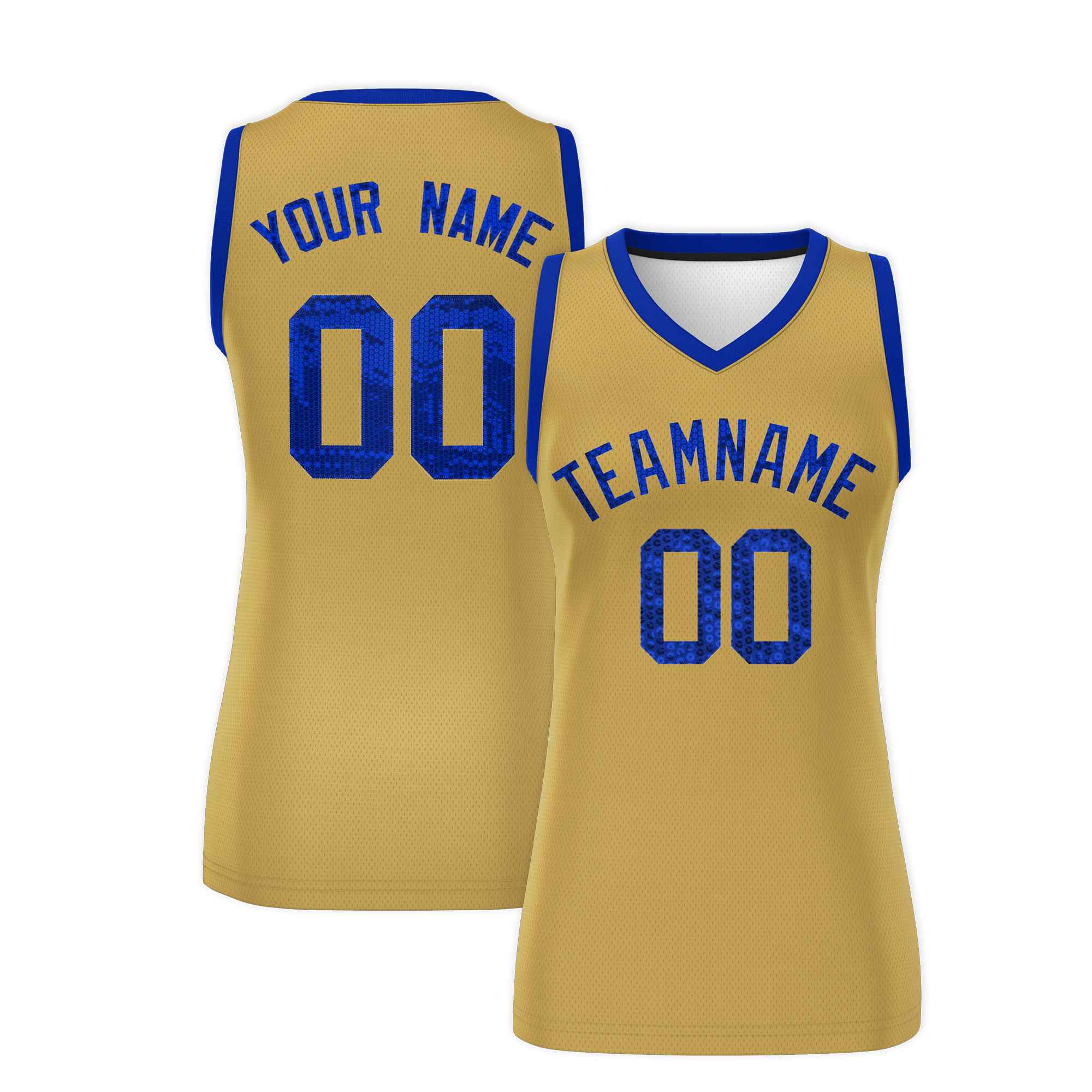 Custom Old Gold Royal Women Basketball Jersey Sequined Dress|KXKSHOP