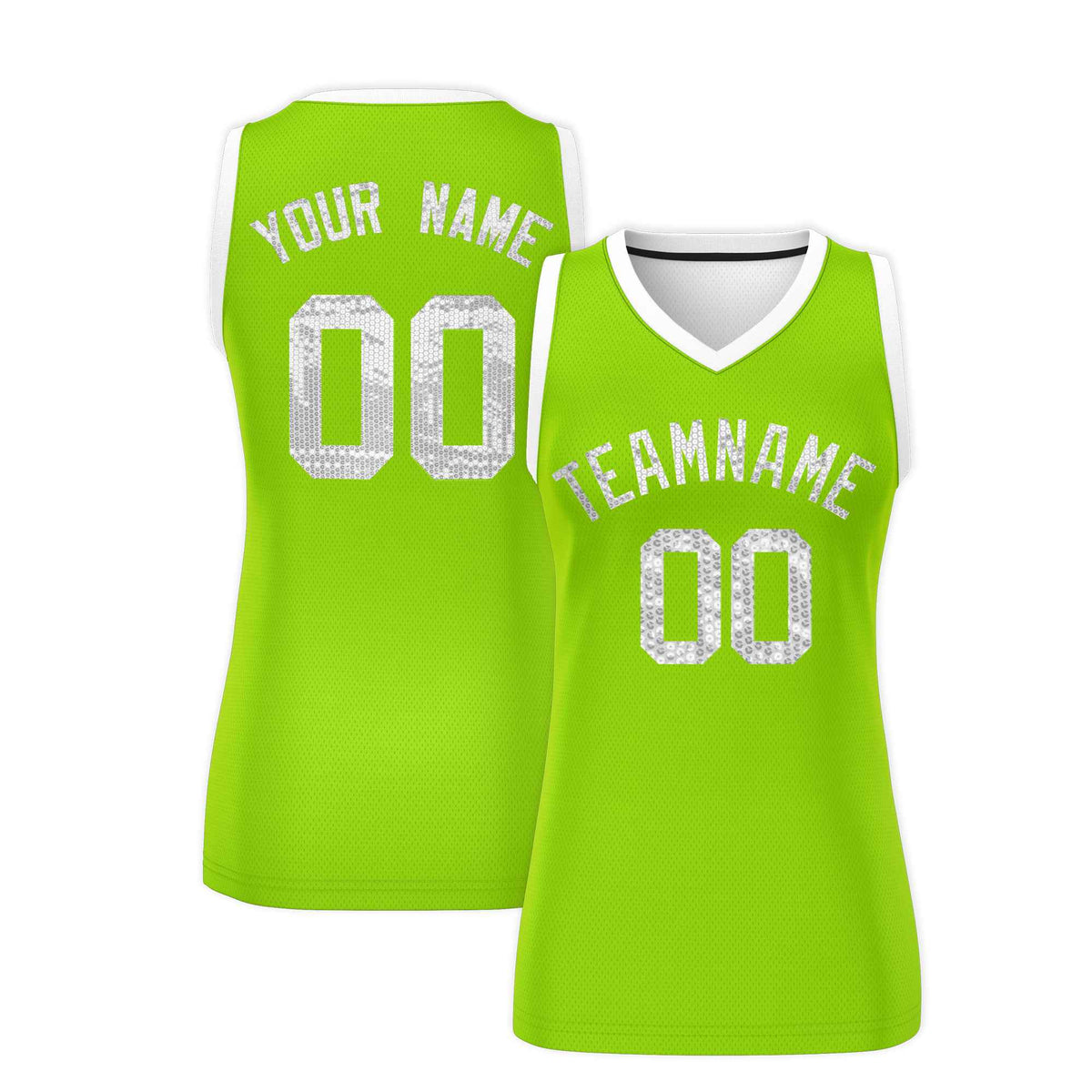 Custom Neon Green White Women Basketball Jersey Sequined Dress|KXKSHOP