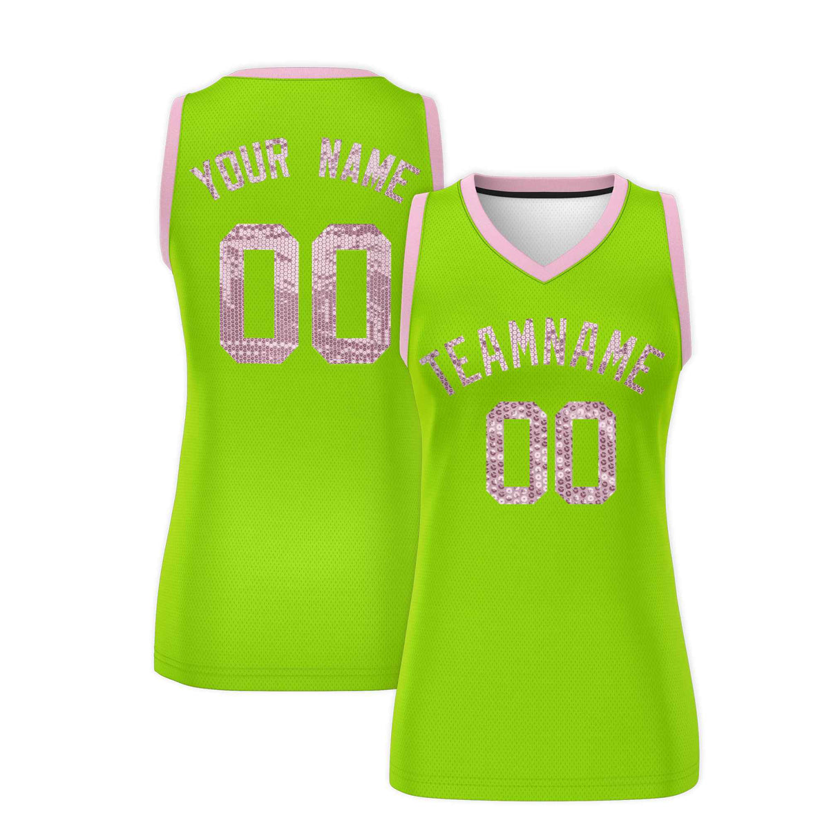 Custom Neon Green Light Pink Women Basketball Jersey Sequined Dress|KXKSHOP
