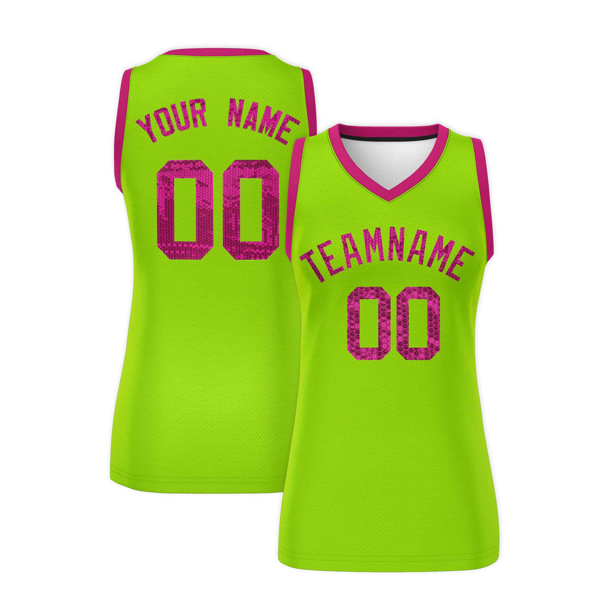 Custom Neon Green Pink Women Basketball Jersey Sequined Dress|KXKSHOP