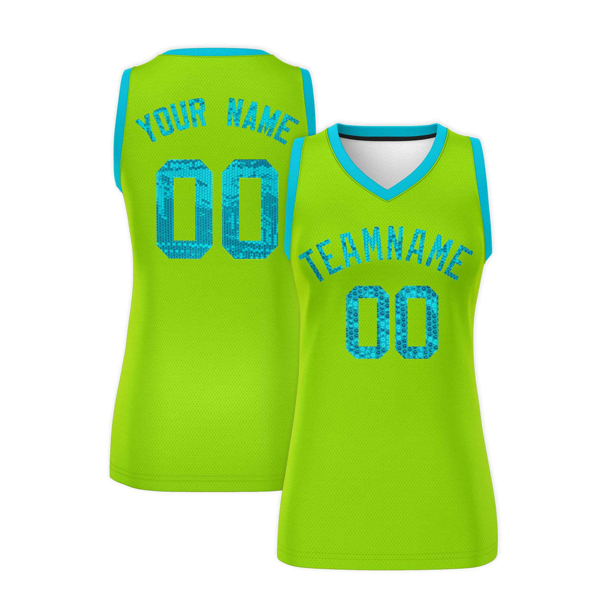Custom Neon Green Sky Blue Women Basketball Jersey Sequined Dress|KXKSHOP