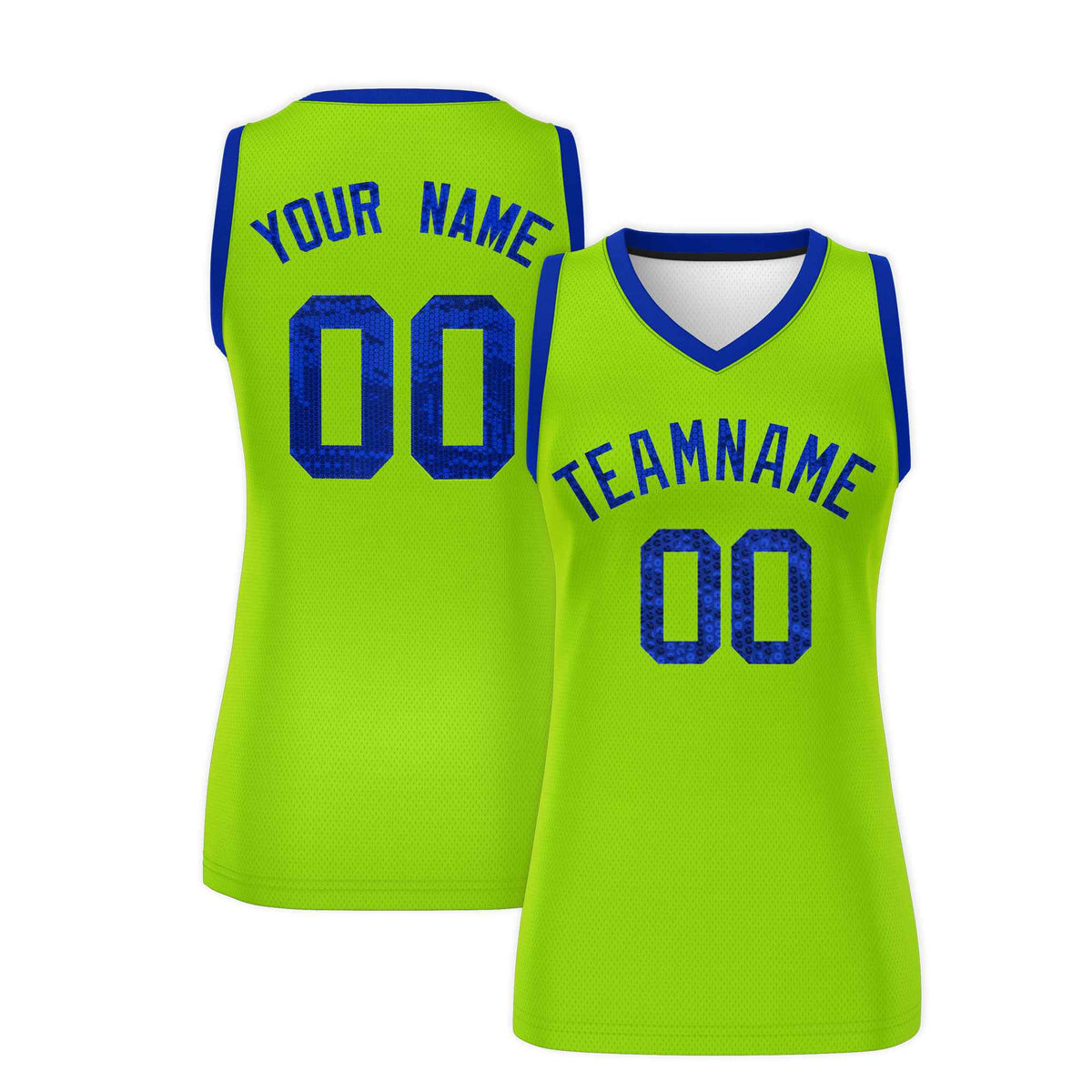 Custom Neon Green Royal Women Basketball Jersey Sequined Dress|KXKSHOP