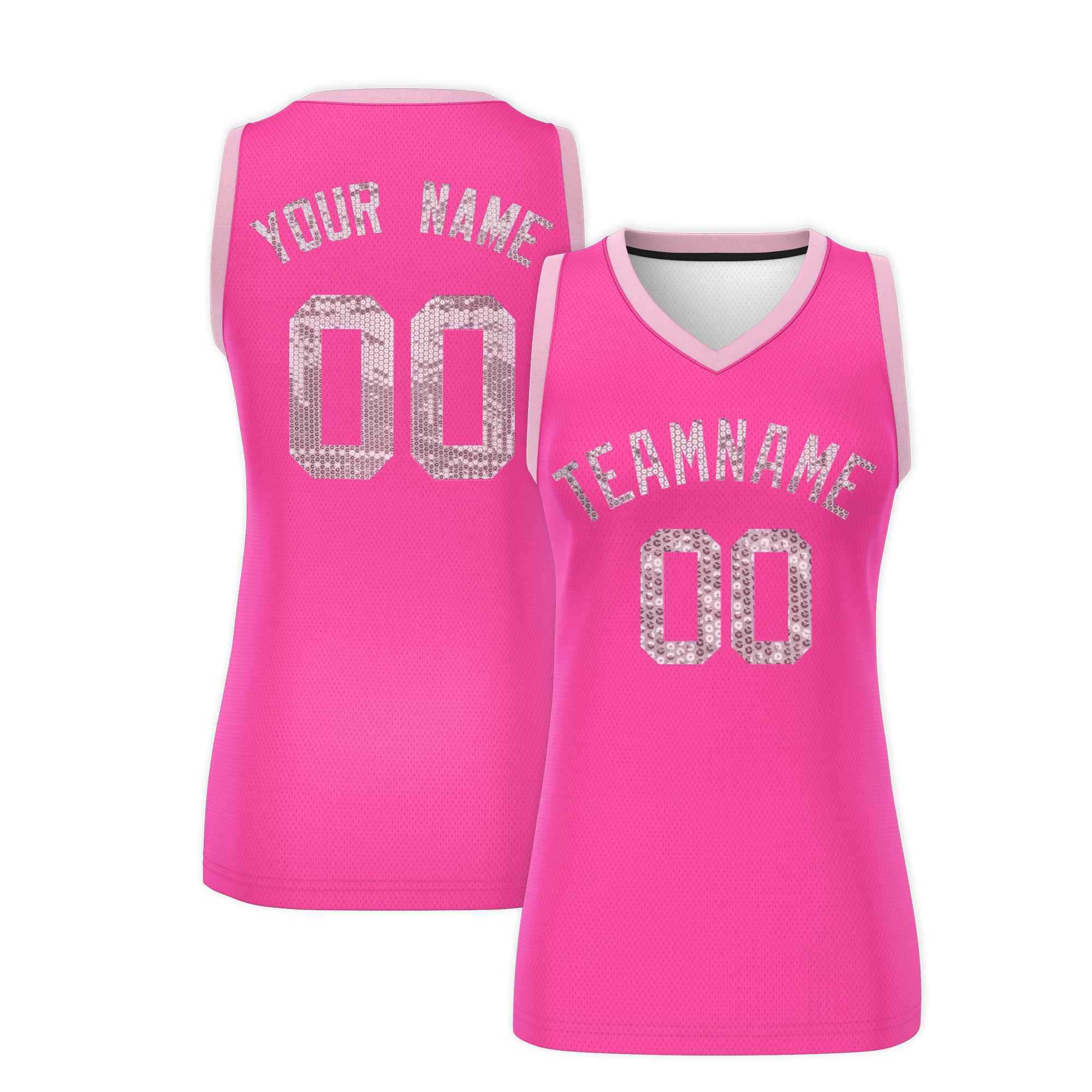 Custom Pink Light Pink Women Basketball Jersey Sequined Dress|KXKSHOP