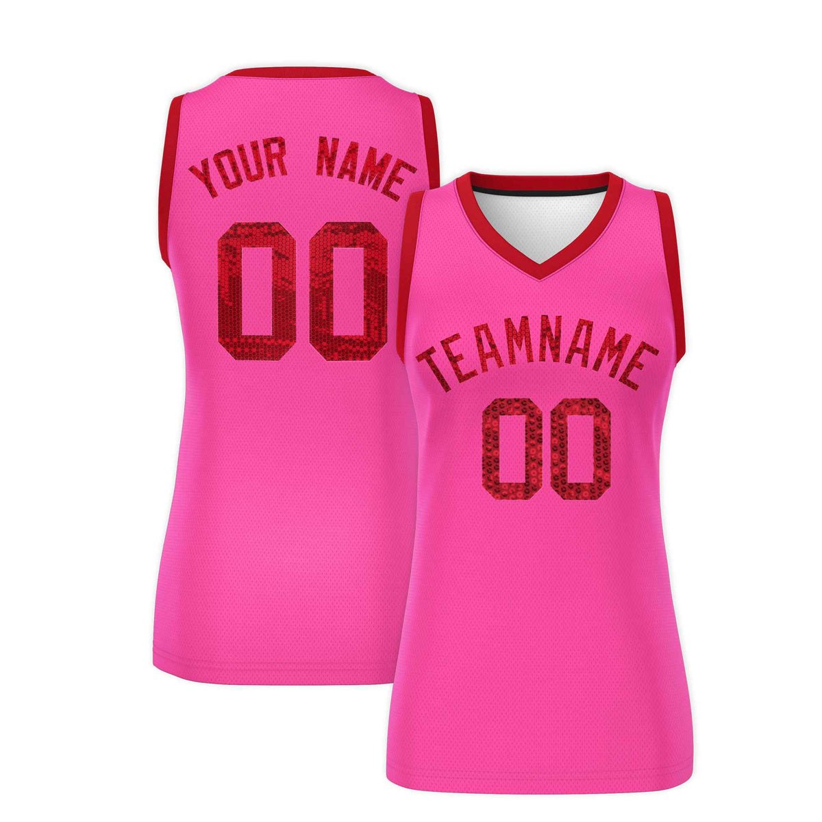 Custom Pink Red Women Basketball Jersey Sequined Dress|KXKSHOP