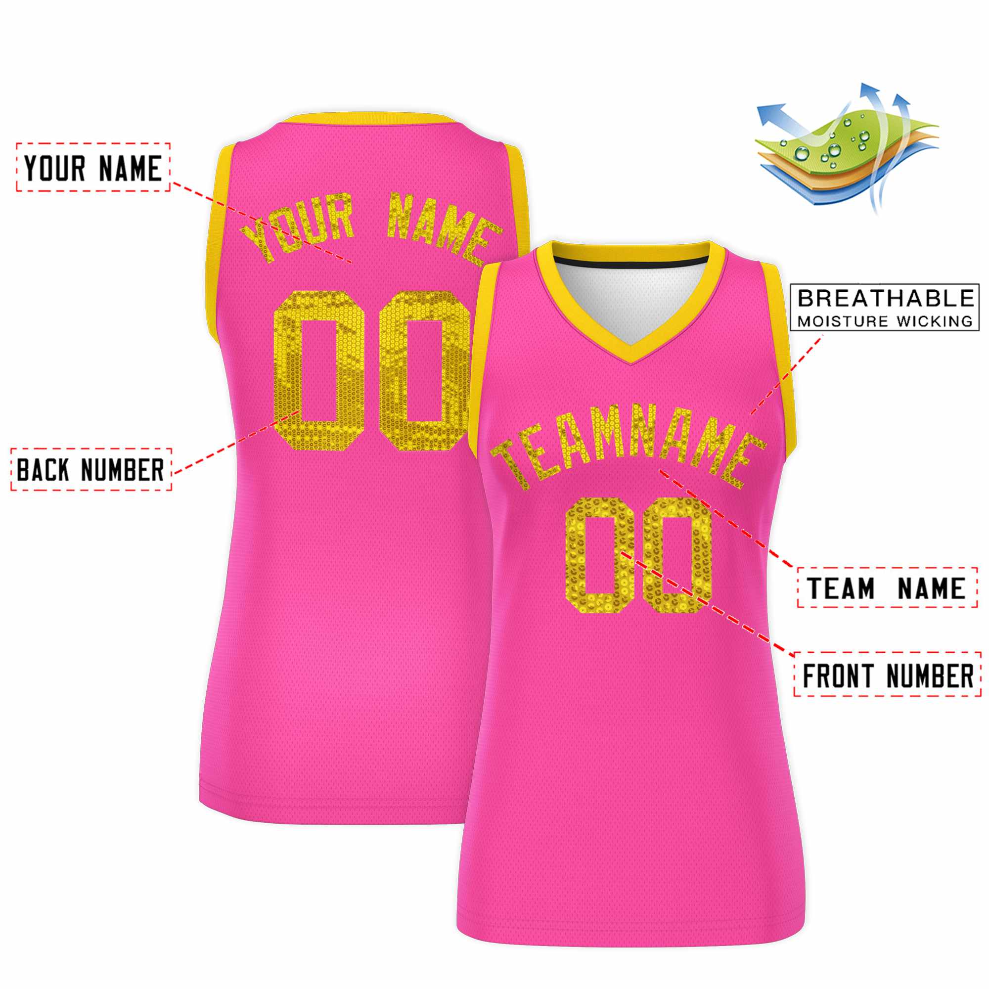 Custom Pink Gold Women Basketball Jersey Sequined Dress|KXKSHOP