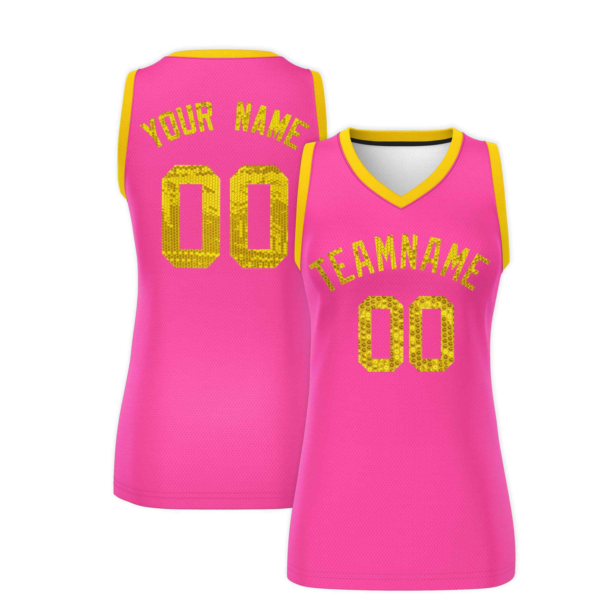 Custom Pink Gold Women Basketball Jersey Sequined Dress|KXKSHOP