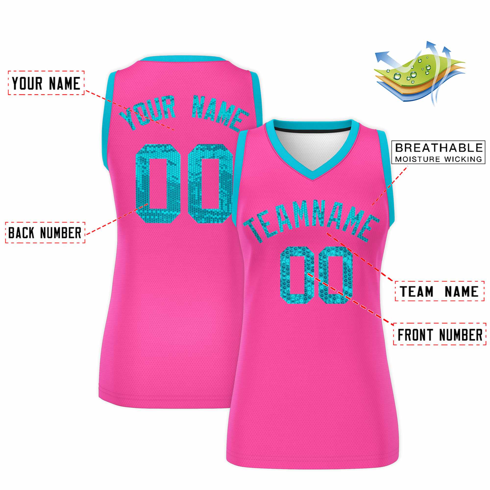Custom Pink Sky Blue Women Basketball Jersey Sequined Dress|KXKSHOP