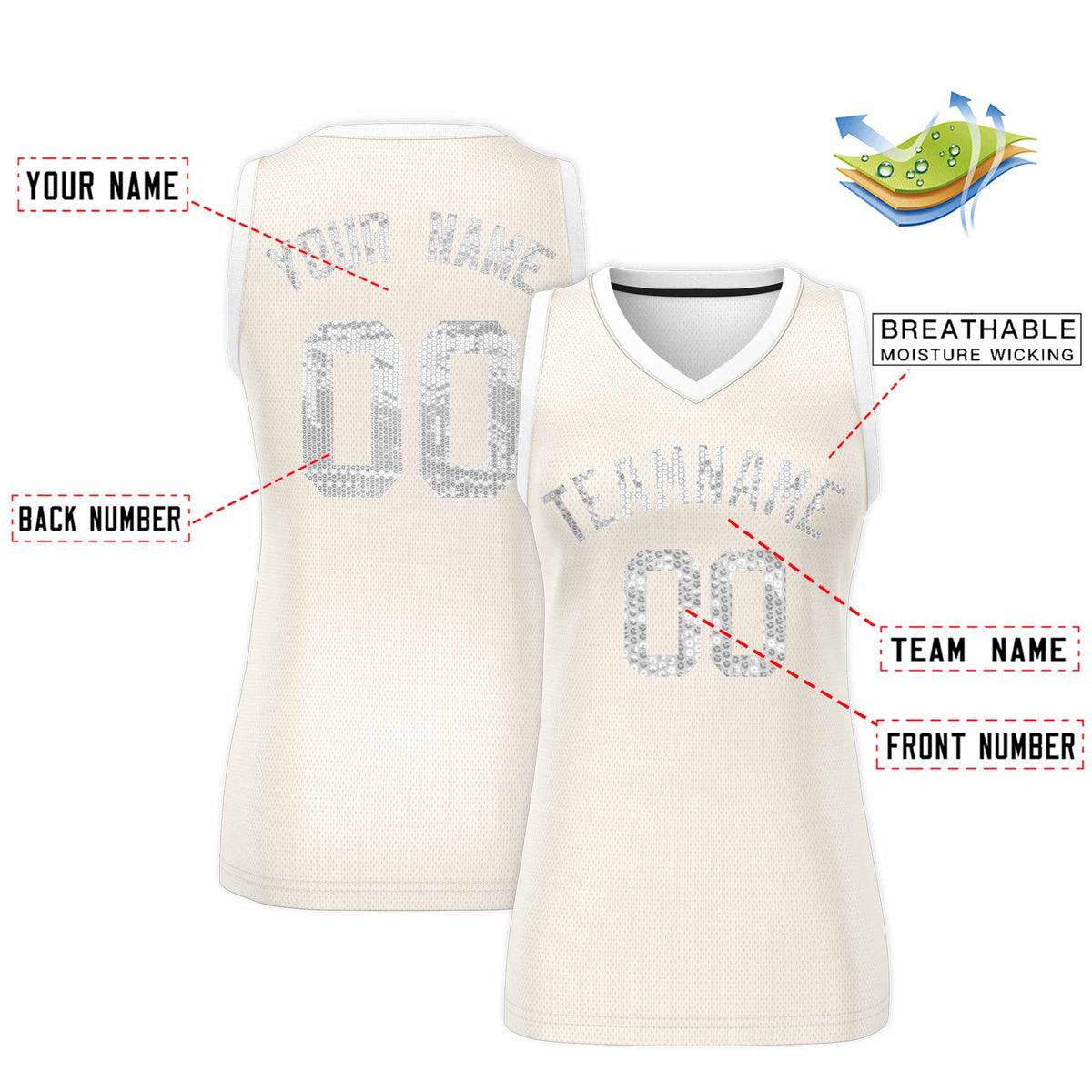 Custom Cream White Women Basketball Jersey Sequined Dress|KXKSHOP