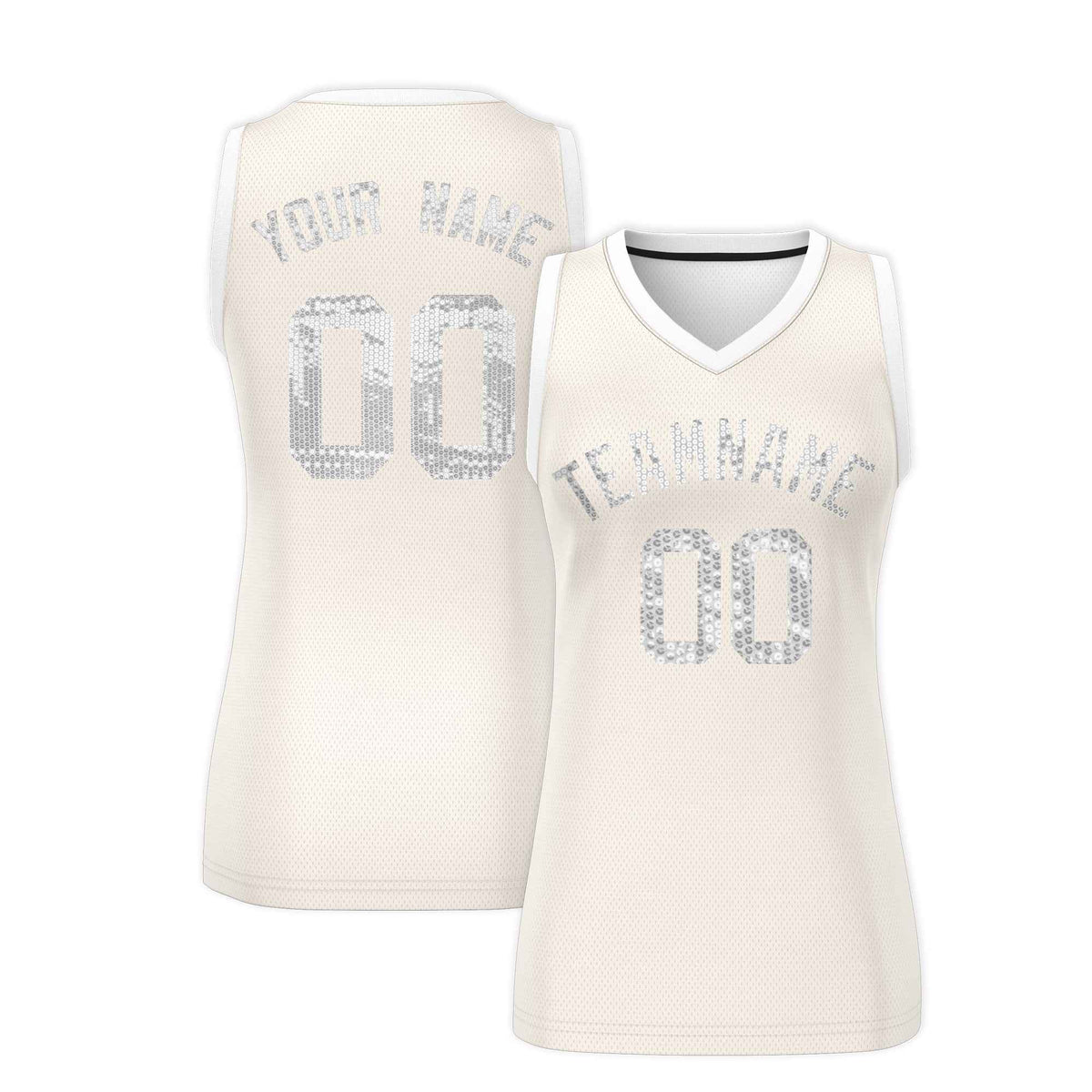Custom Cream White Women Basketball Jersey Sequined Dress|KXKSHOP