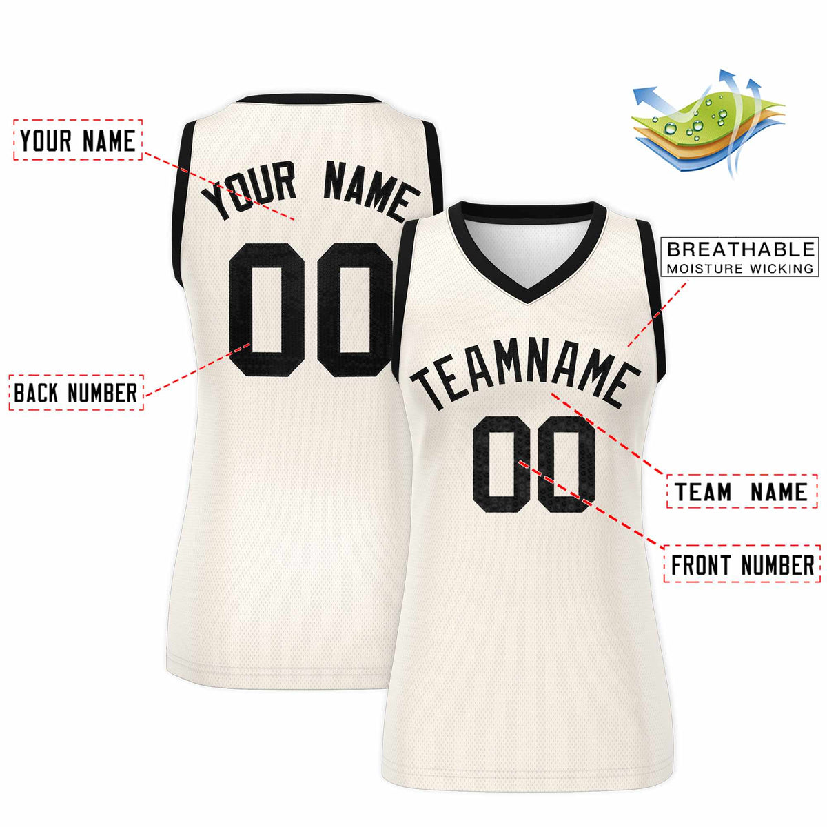 Custom Cream Black Women Basketball Jersey Sequined Dress|KXKSHOP