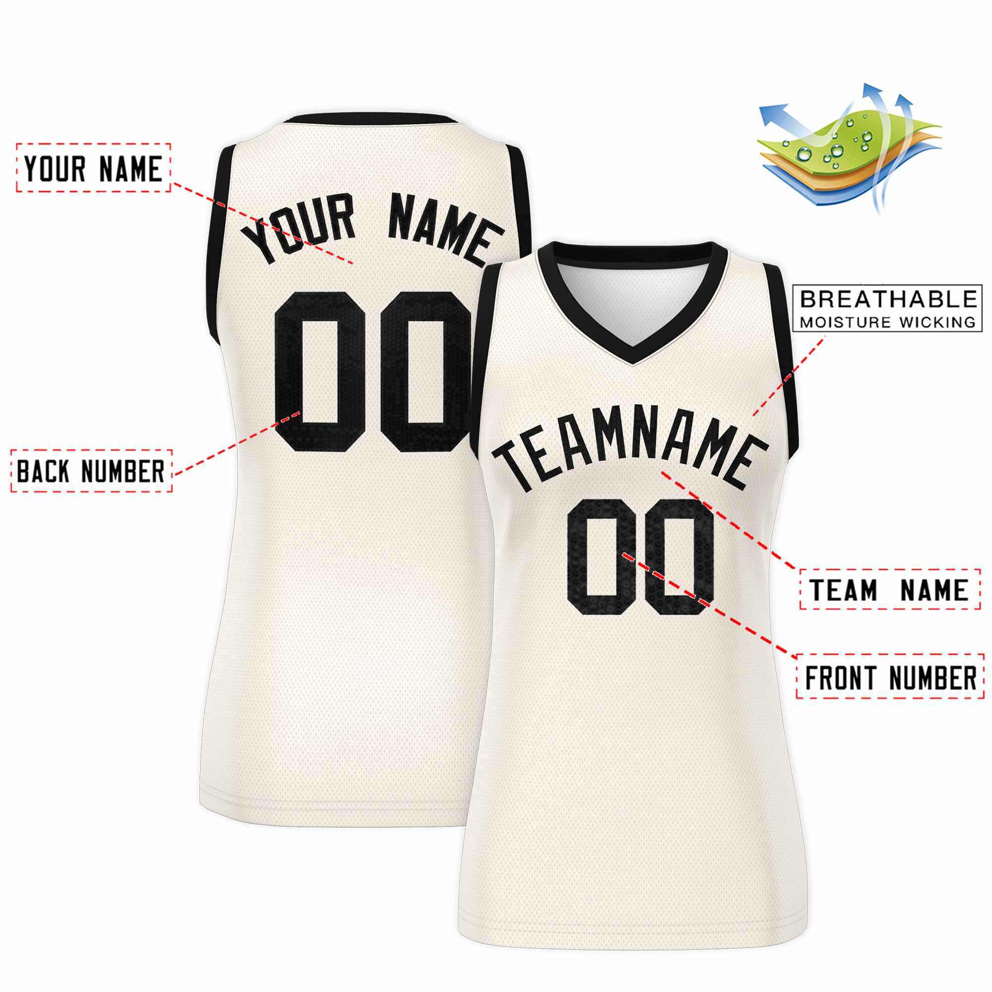 Custom Cream Black Women Basketball Jersey Sequined Dress|KXKSHOP