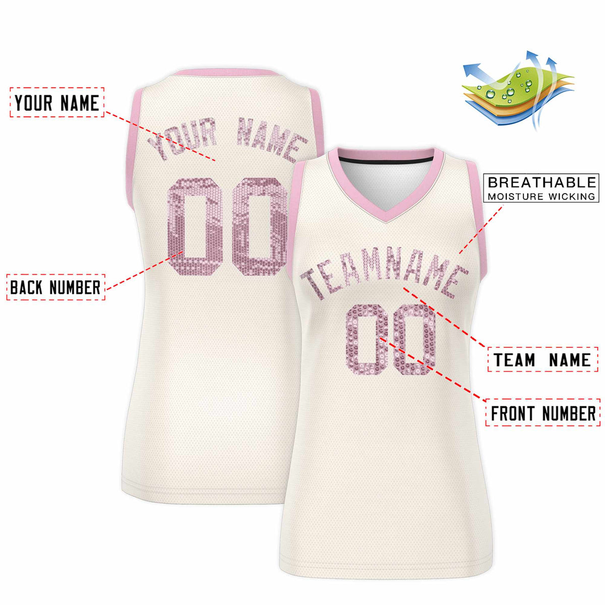 Custom Cream Light Pink Women Basketball Jersey Sequined Dress|KXKSHOP
